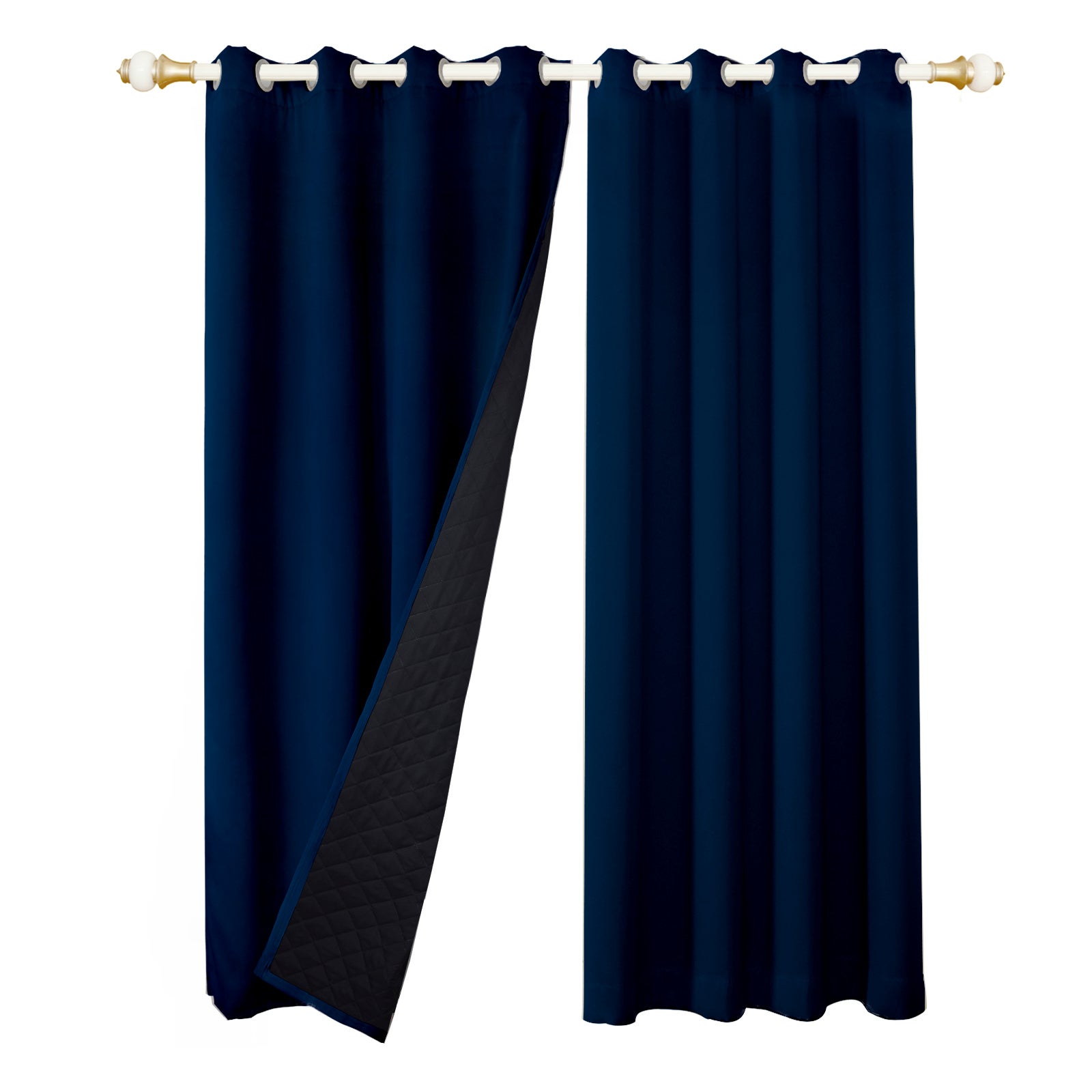 Tende Oscuranti 2 Pezzi 107x244 Cm - Blu, Motivo Ricamato, Per Salotto E Camera, Occhiello