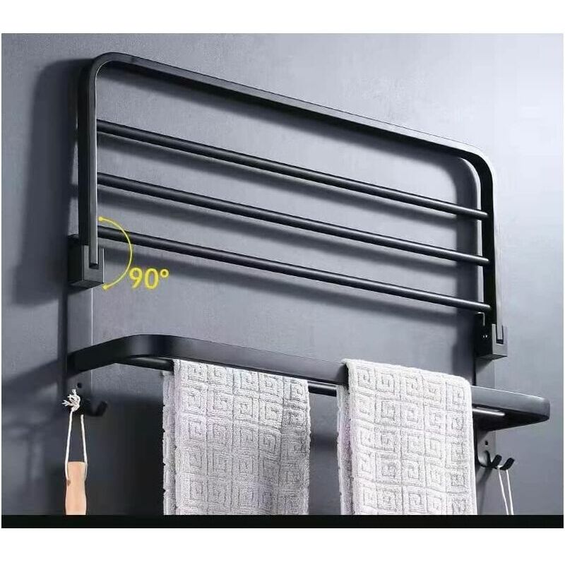 Wieszak na ręczniki łazienkowe, składana półka do przechowywania, aluminiowy, ścienny uchwyt na ręczniki łazienkowe (40 cm, czarny) - 4