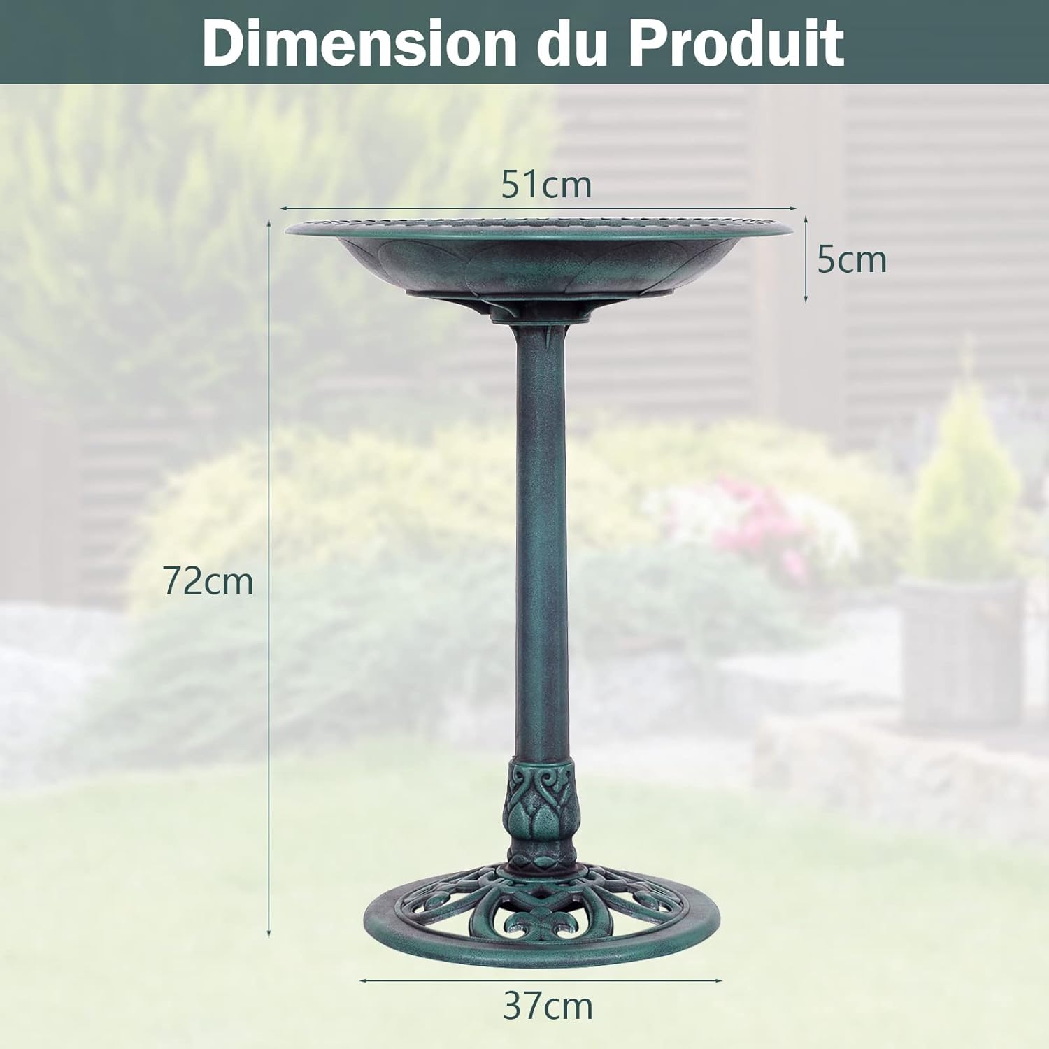 Alimentador de pássaros em suporte, banho de pássaros Diâmetro 51cm/Altura 72CM - 5