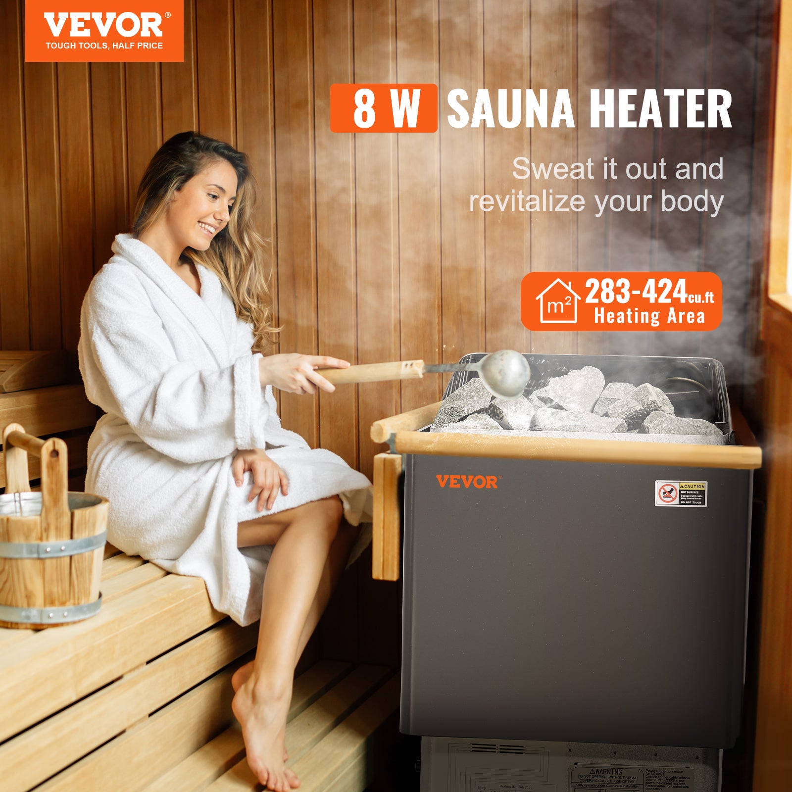 Poêle Sauna Électrique VEVOR Portable, 8 kW, 400 V 3 N, avec Minuterie 3 h, 110℃ Max, pour Sauna 8-12 m³, Utilisation Commerciale de Douche Spa Hôtel - 2
