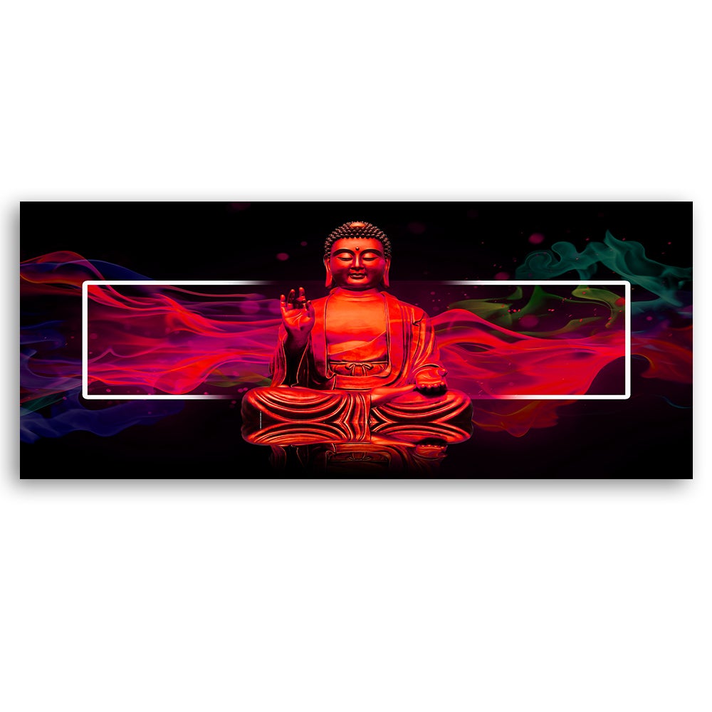 Tableau sur toile Bouddha abstrait rouge 90x30 - 2