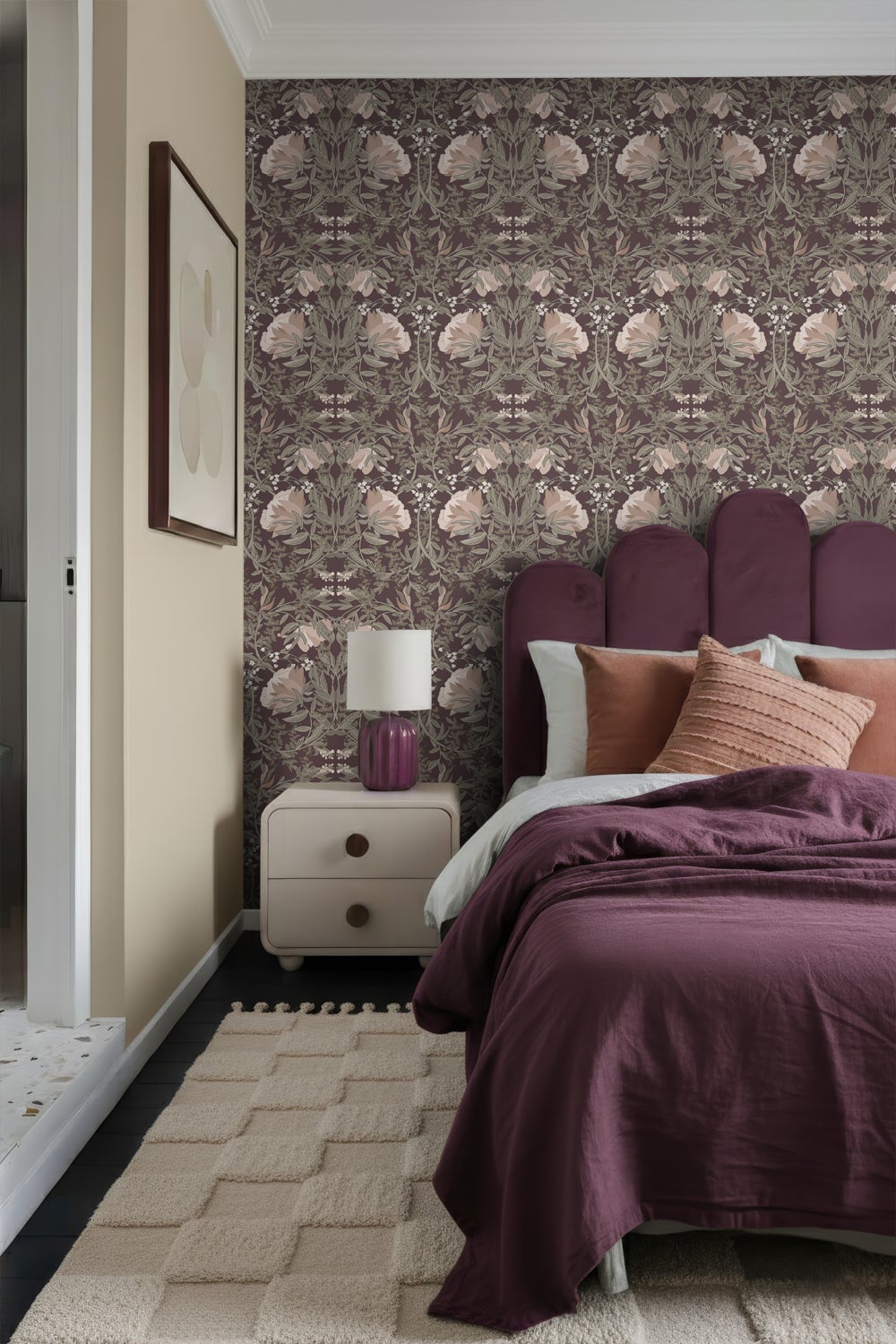 Papier peint fleurs vintage de style art nouveau violet aubergine - 50 x 900 cm - ESTAhome - 7