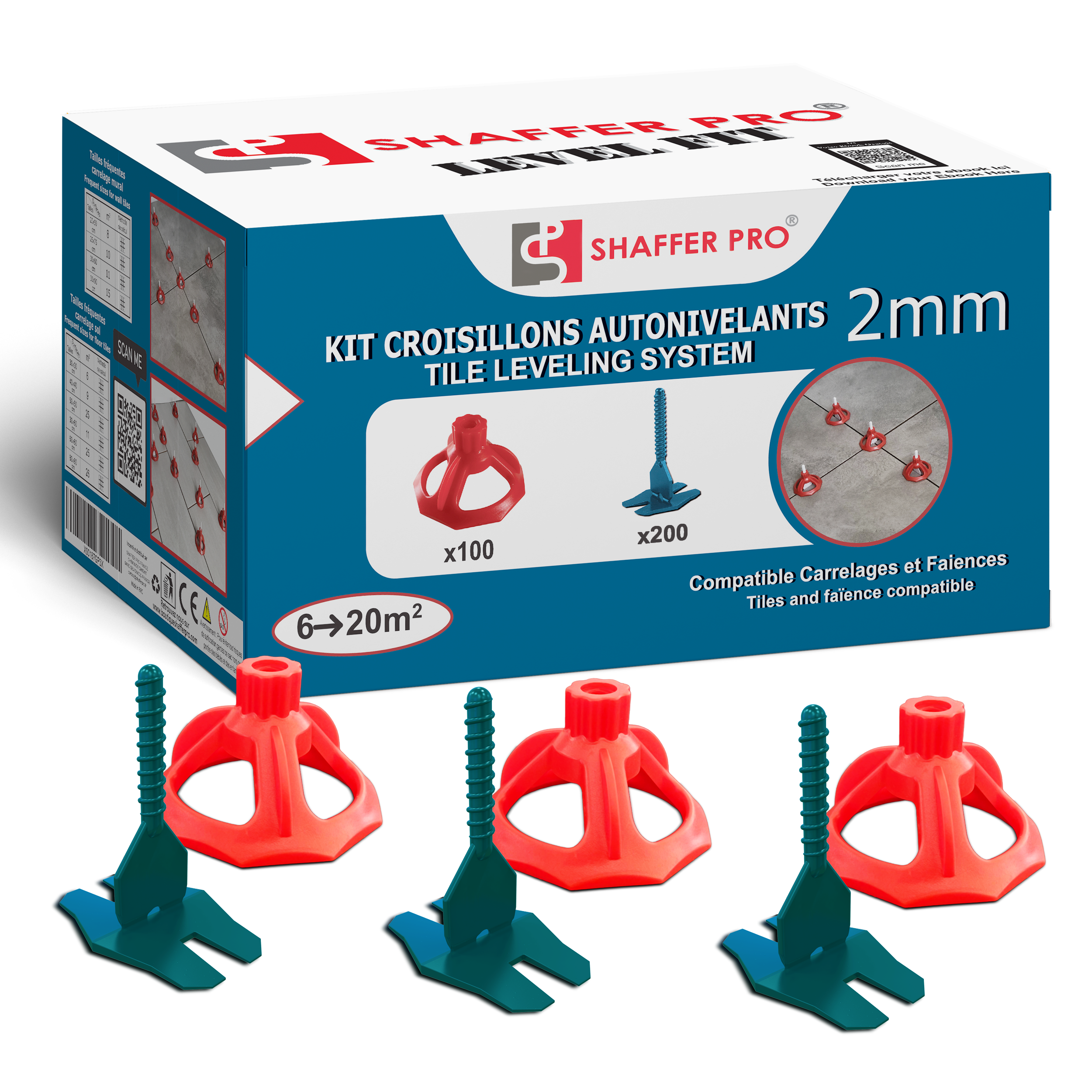 Kit 100 cadrans et 200 croisillons SHAFFER PRO, Ep.2 mm (Carrelage 3 à 22mm) - 2