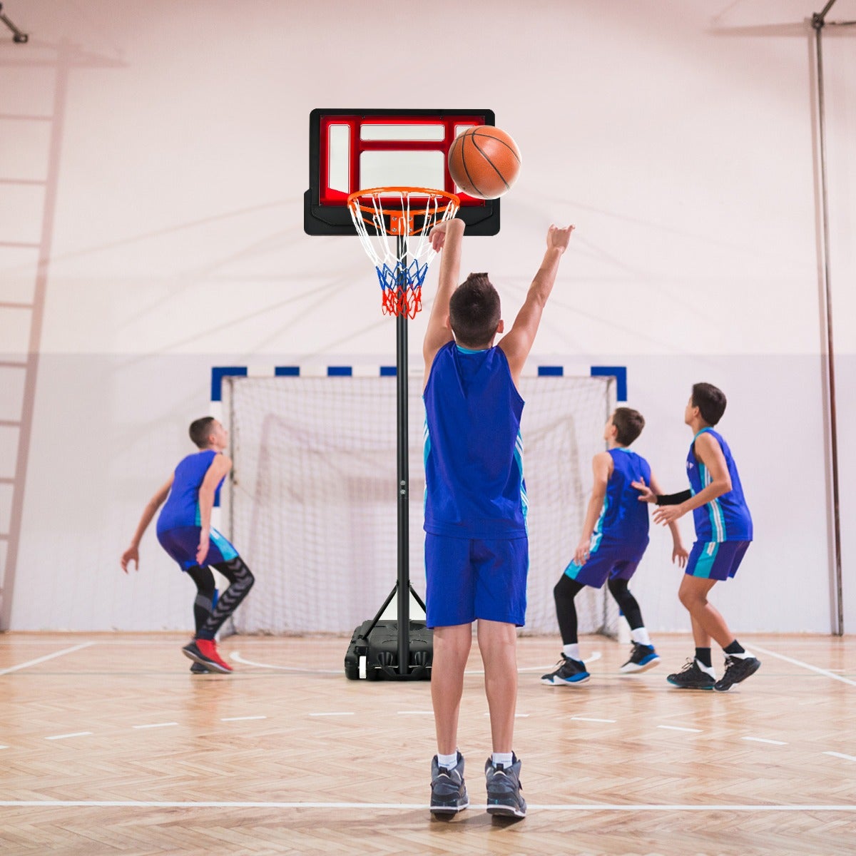Panier De Basket Enfant 3 En 1 Joyz Réglable En Hauteur But De Football Et Jeu De Lancer D'anneaux
