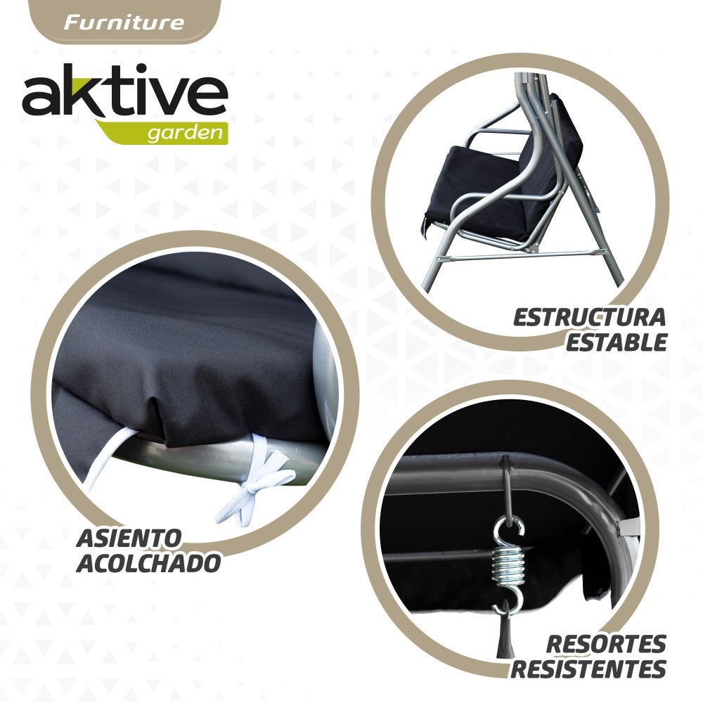 Cadeira de balanço de jardim preta com toldo inclinável de 3 lugares Aktive - 6