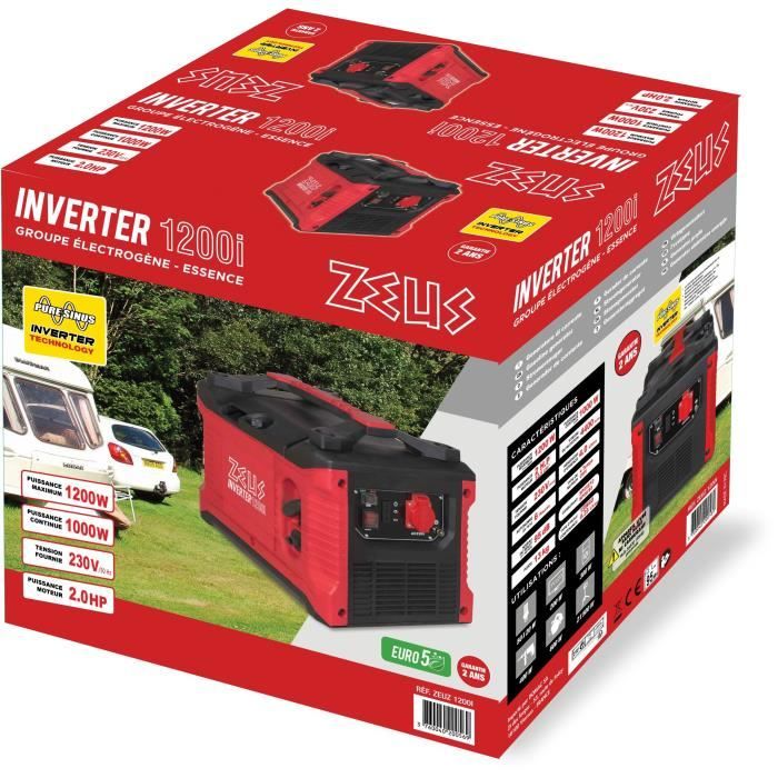 Groupe electrogene inverter ZEUS INVERTER 1200i 1000W 53cc compact rouge - 2