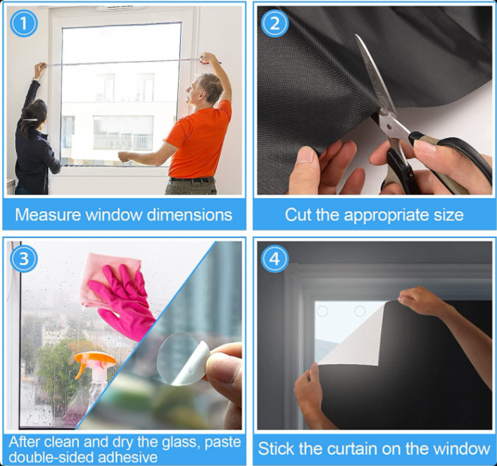 145 x 300 cm Rideaux occultants , sans perçage, tissu isolant occultant, adapté aux puits de lumière - film de fenêtre portable de protection solaire - 6