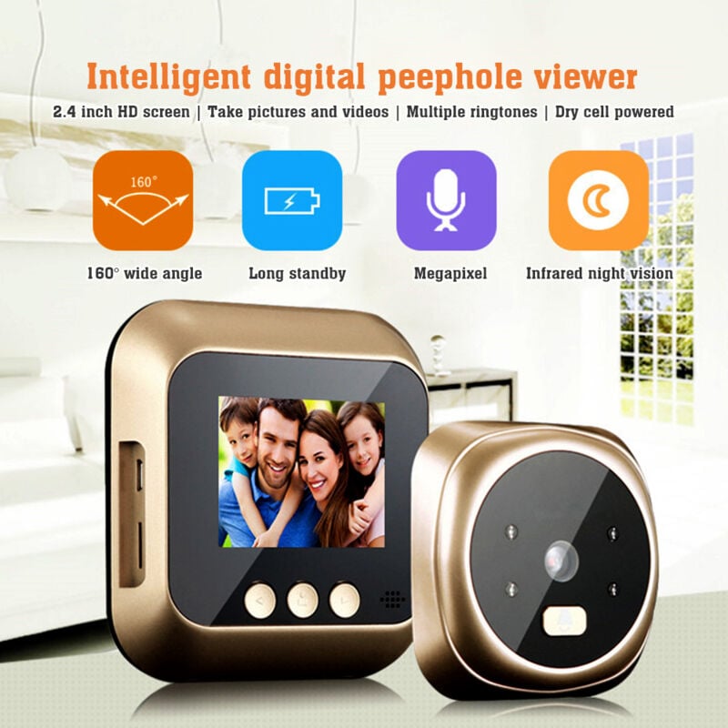 Sonnette intelligente, grand angle 160°, moniteur sans fil WiFi avec affichage en temps réel pour assurer la sécurité de la maison - 2