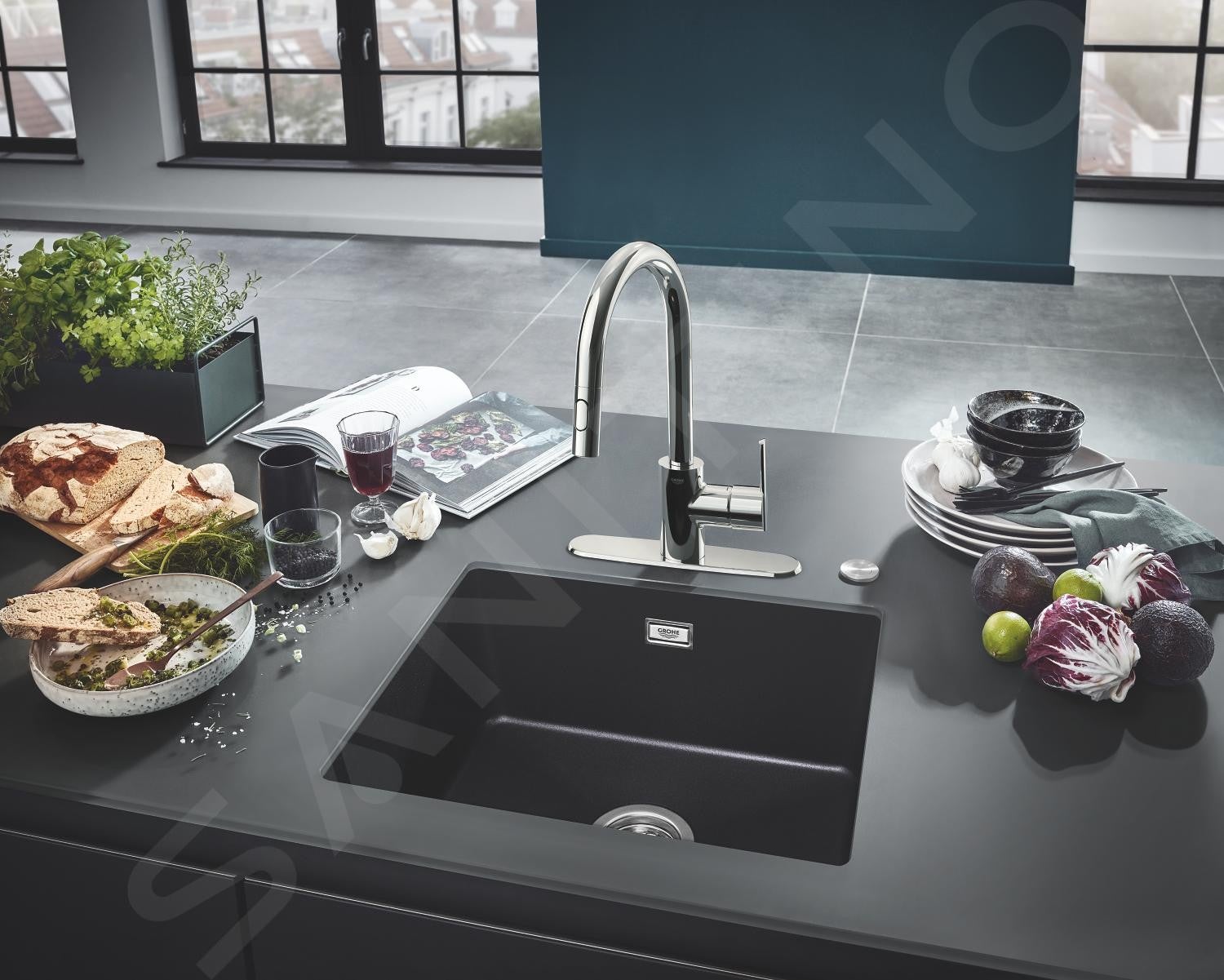 Grohe K700 Evier de Cuisine à encastrer par dessous Quartz Noir Granite 533 x 457 (31654AP0) - 12
