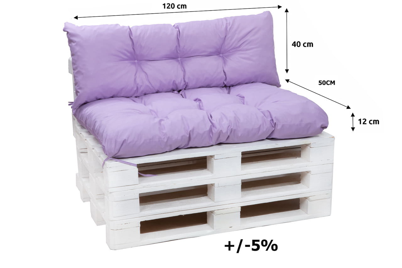 Coussins pour palettes, Assise 120x50 et Dossier 120x40cm Violet clair, coussins canapé / coussin palette in / extérieur, SETGARDEN - 4