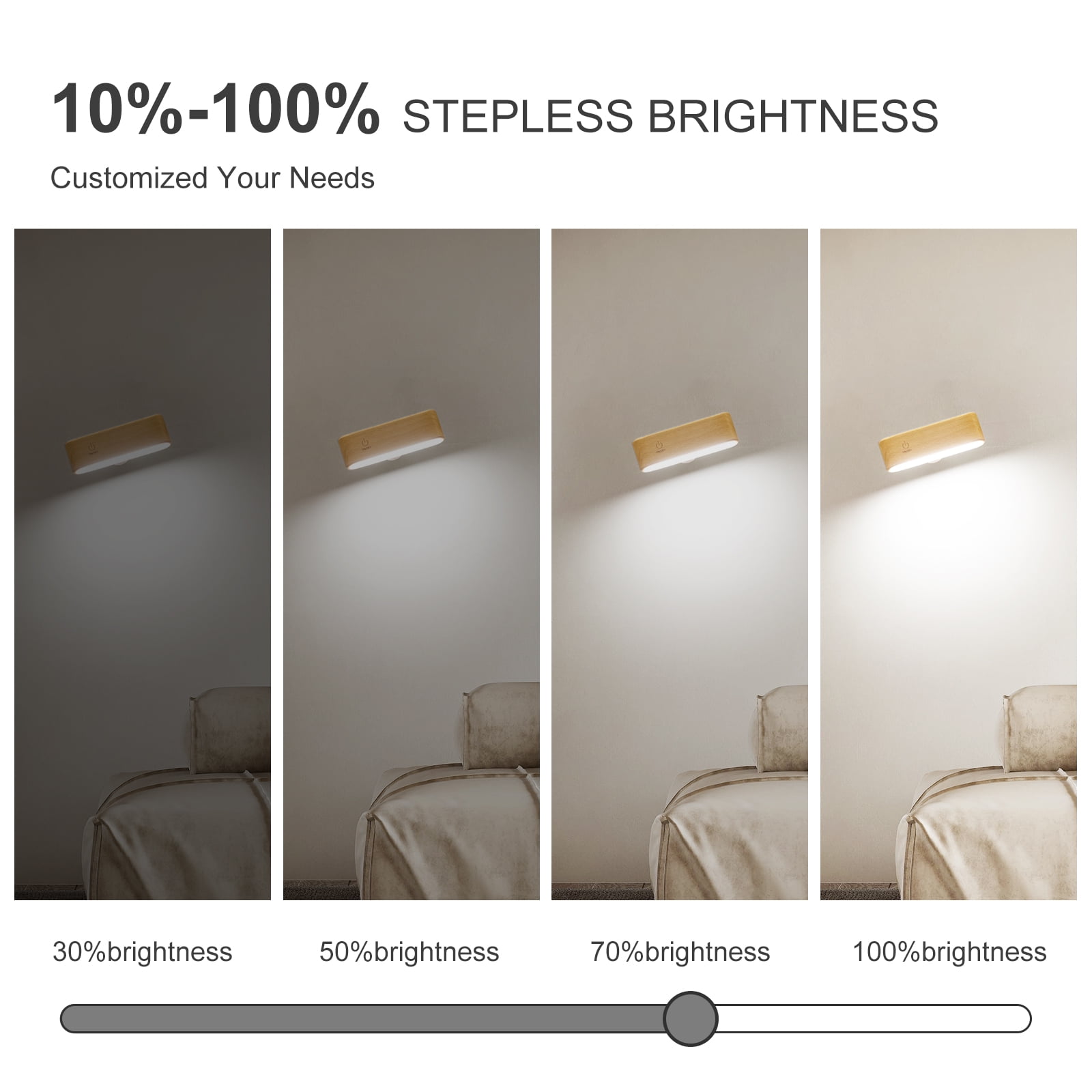 Lámpara de pared LED recargable, luz nocturna magnética con brillo ajustable, lámpara de lectura táctil giratoria de 360° - 7