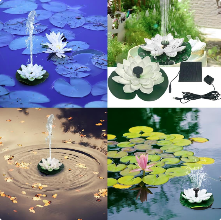 Fontaine solaire flottante d'extérieur avec nénuphar, bain d'oiseaux, pompe solaire, 4 modes pour bassin à poissons, jardin, aquarium, piscine，2.5W - 7