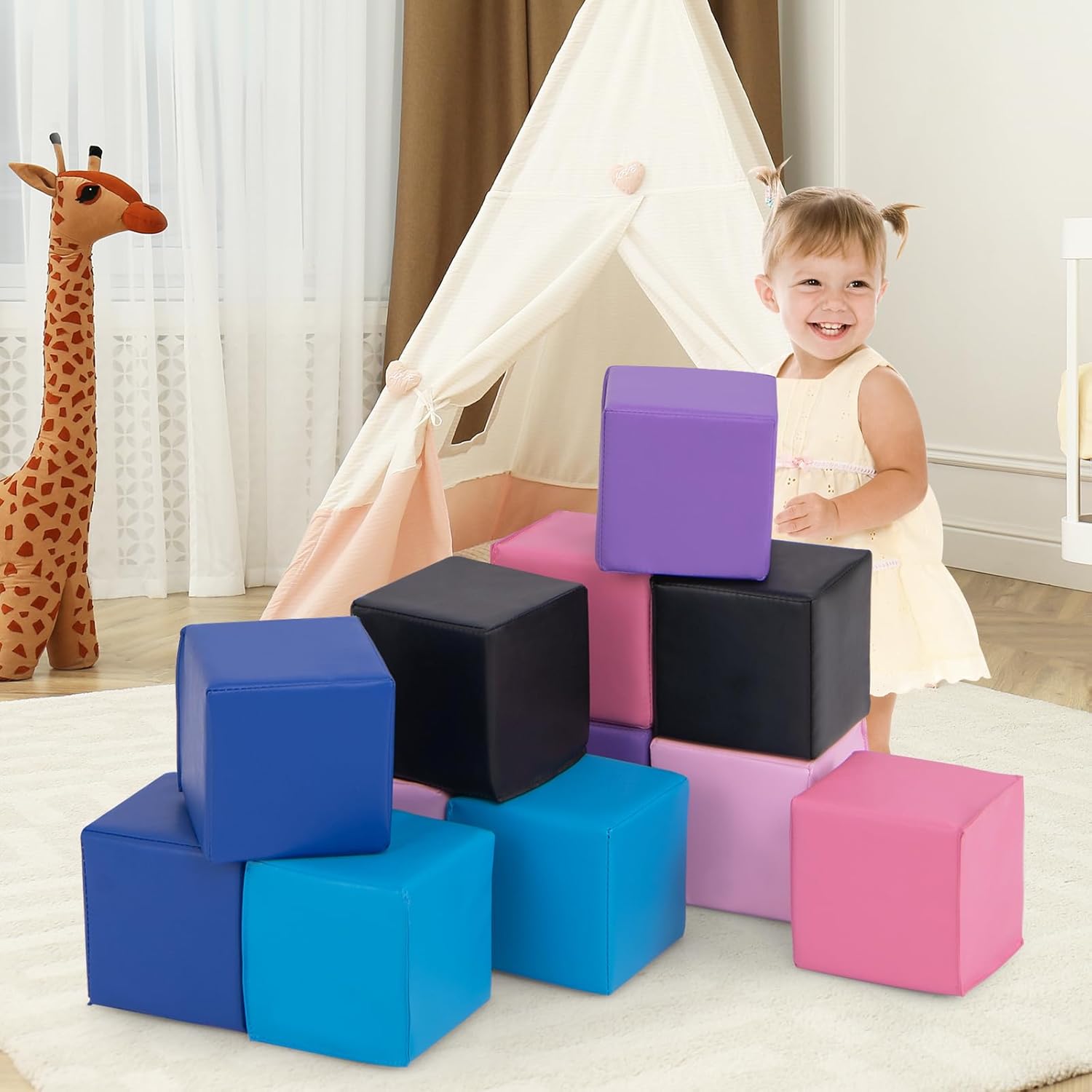 Module Motricité Bébé en Mousse EPE 12 PCS, Surface Imperméable PU, Bloc de Constructions en Mousse avec Couture Renforcée, Intérieur - 6