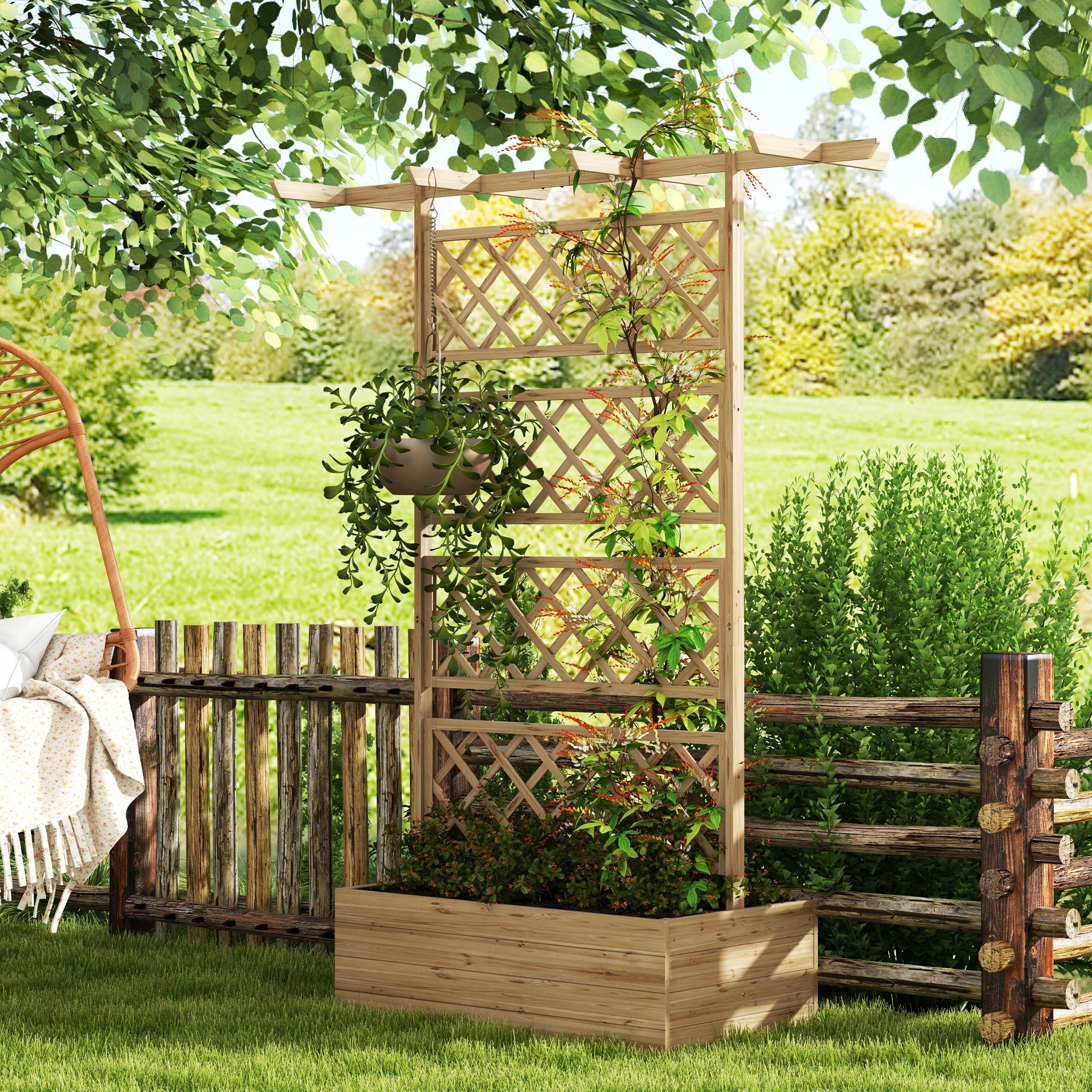 Jardinière avec treillis Bois de sapin Outsunny - 2