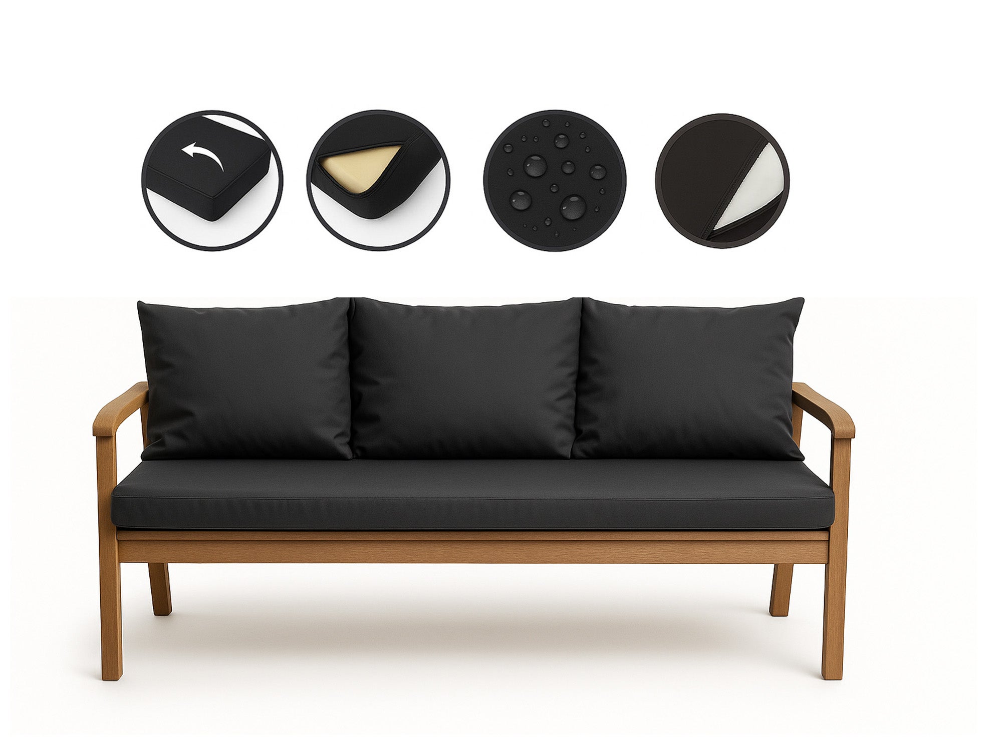 Cojín Antideslizante Correas Banco Cojín Para Banco De Jardín SWD TWTH 110x40 Cm | Grosor 8 Cm, Algodón Y Poliéster | Con Correas Antideslizantes Para Interior Y Exterior Cojines Banco