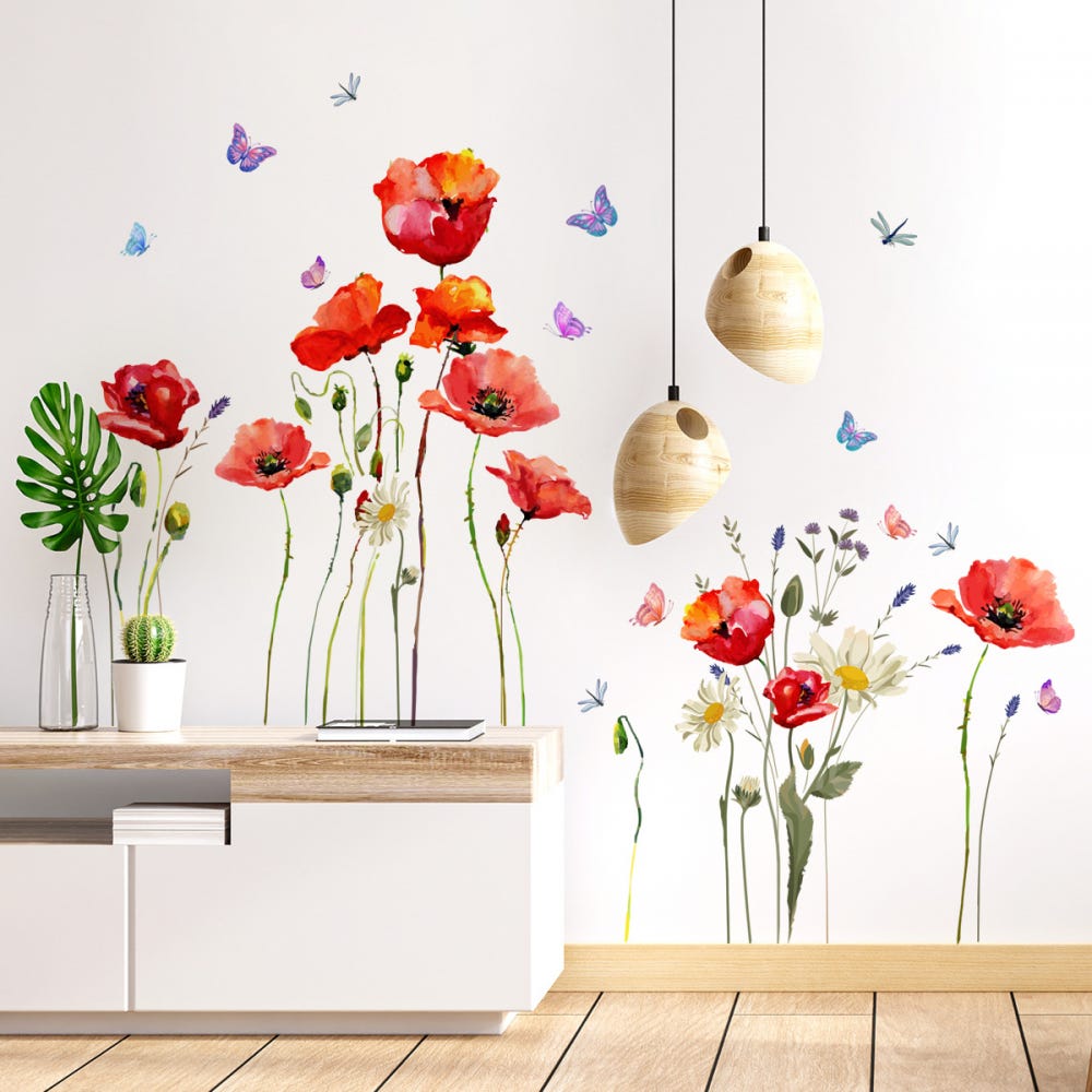 Stickers Muraux Fleurs Roses – Déco Autocollante, Vinyle Mat, 3 Feuilles 29x90 Cm, Amovible