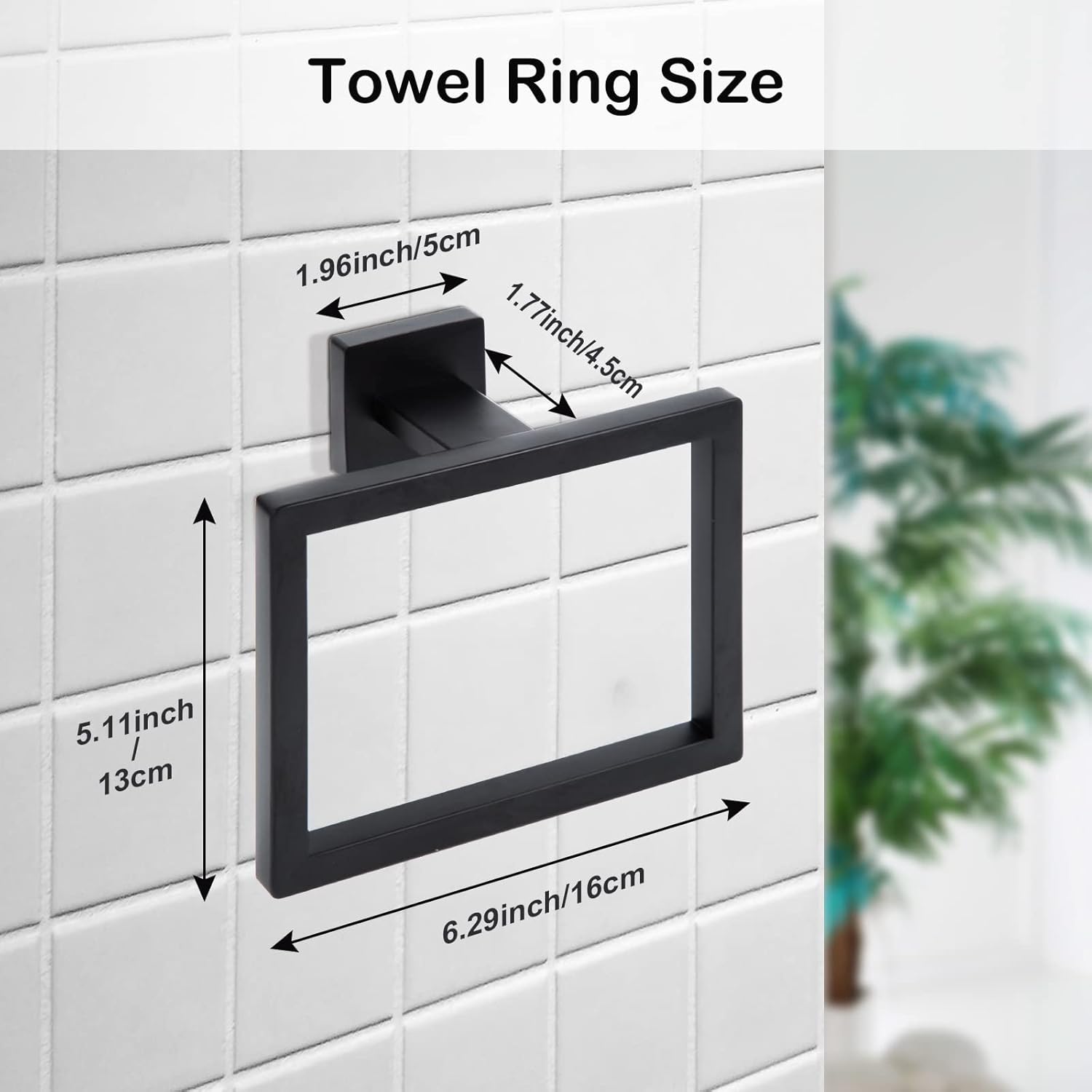 Lot de 2 barres porte-serviettes carrées noires mates, porte-serviettes de salle de bain moderne, porte-serviettes mural en acier inoxydable SUS304 - 3