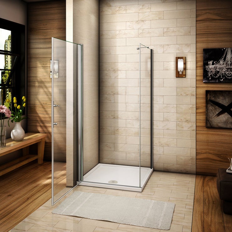 Aica Cabine de douche pivotante 70x76x185cm - profil de porte H.187cm - verre anticalcaire avec paroi latérale et barre de fixation - 3