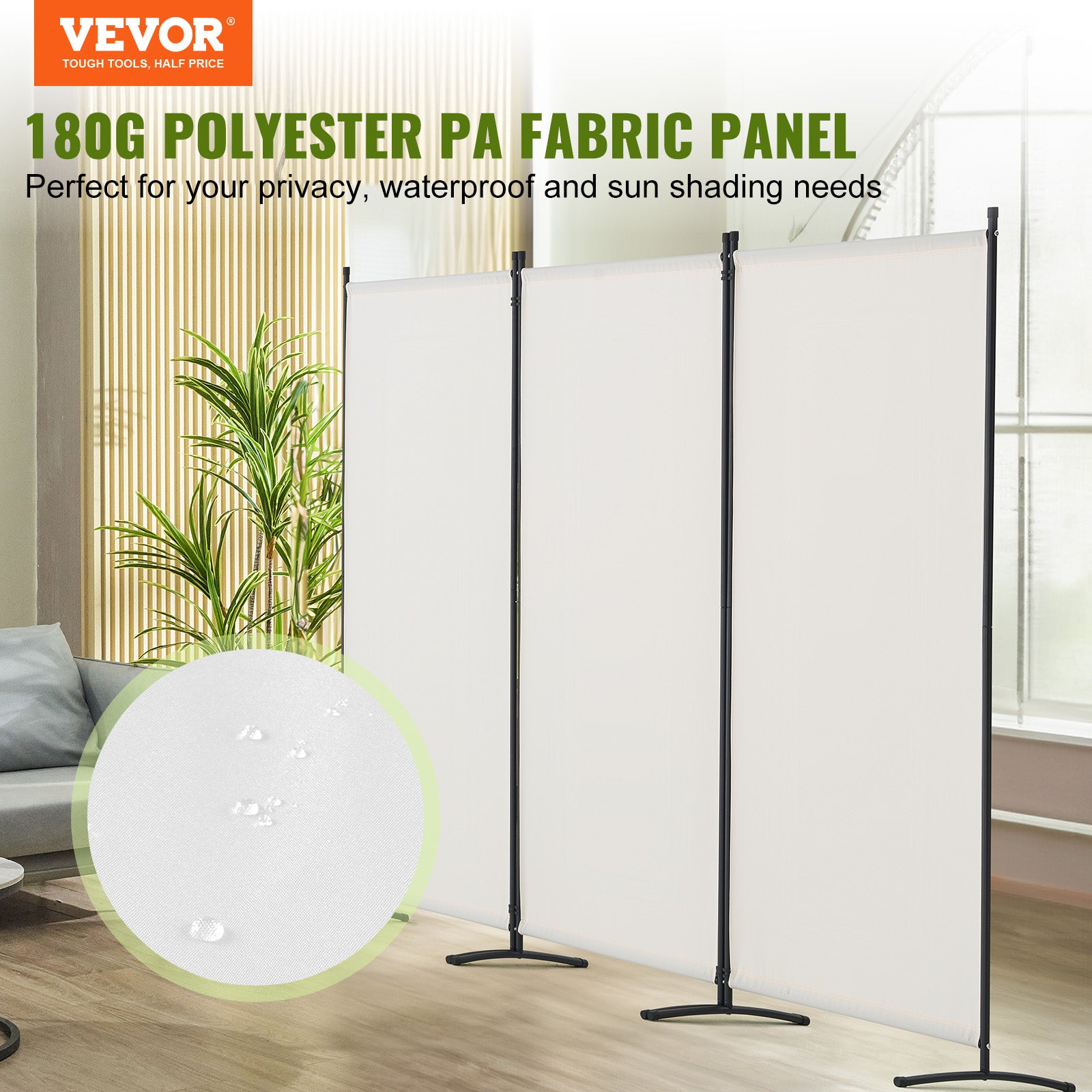 Cloison de séparation VEVOR, tissu, 228×52×184 cm, 3 panneaux pliable, autoportant, écran intimité intérieur, blanc - 2