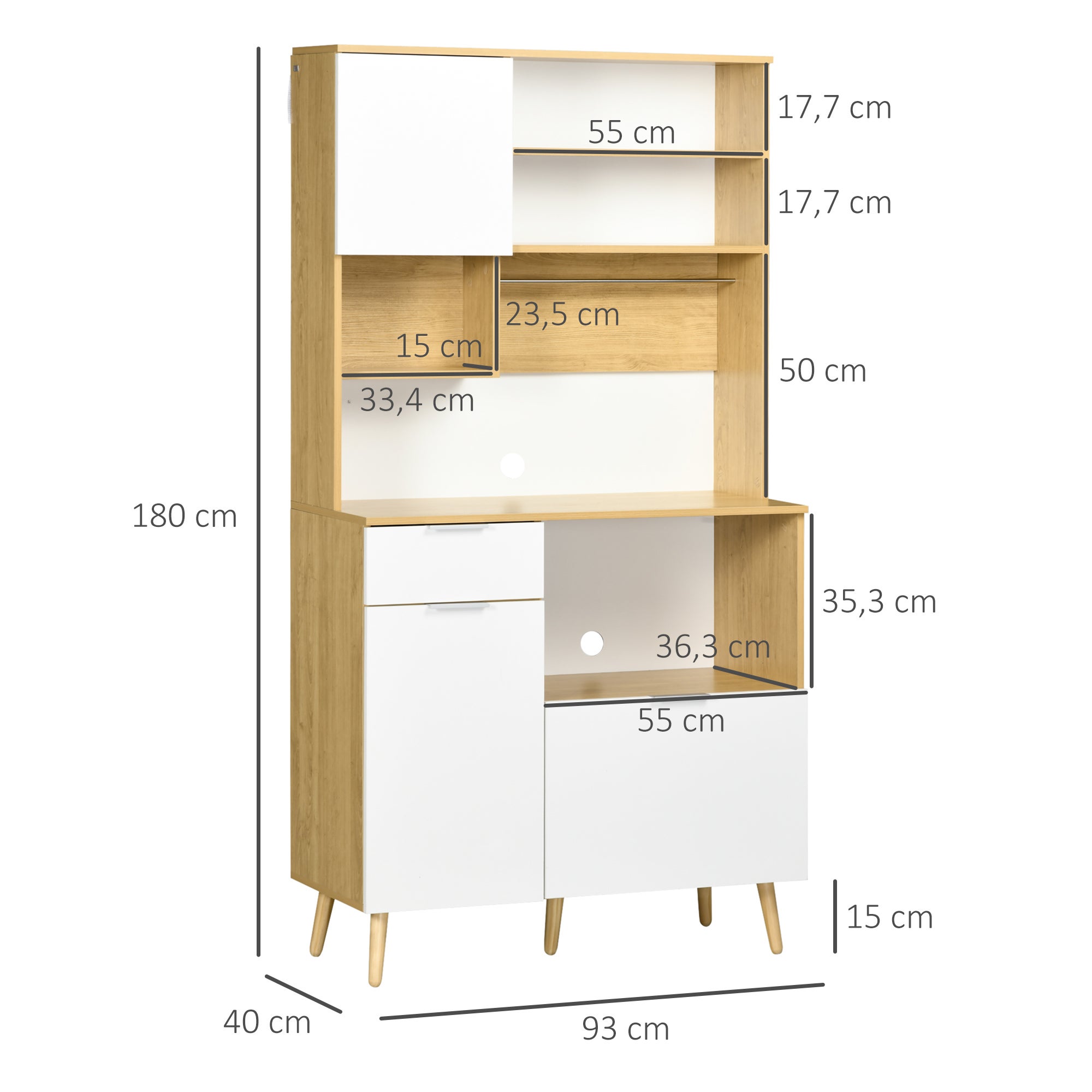 Kitchen Storage Cabinet 3 Doors Drawer Adjustable Shelf Natural | Leroy ...