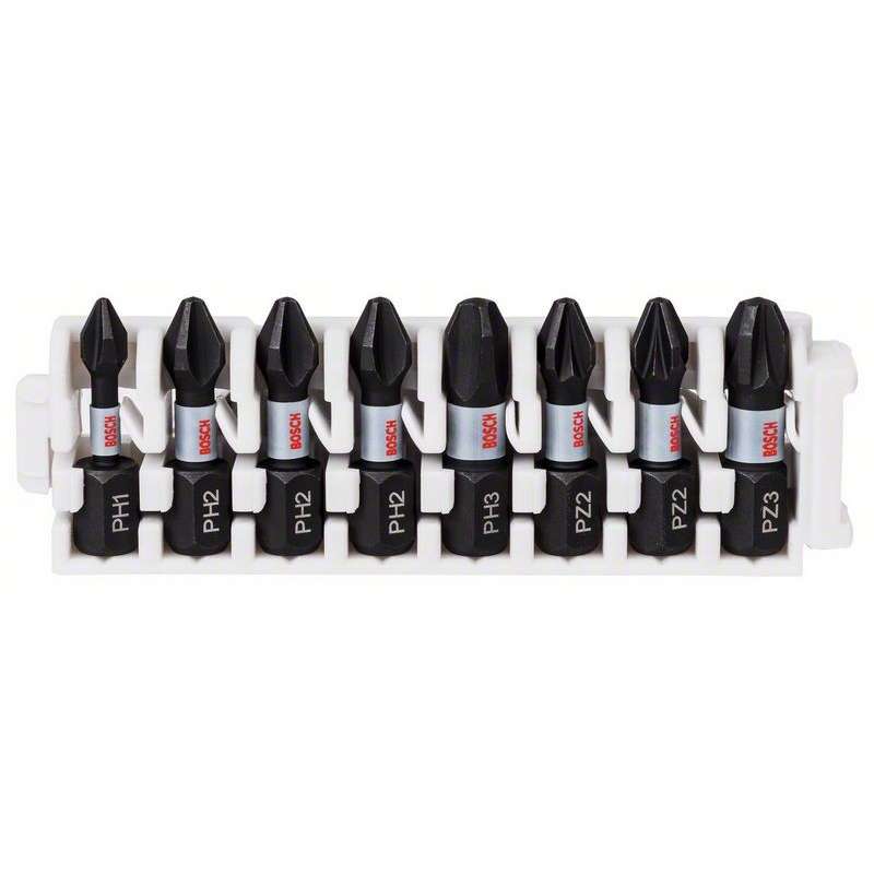 Bosch Professional 8 pz. di Bit di Avvitamento Phillips (Impact Control, PH und PZ Bits, Lunghezza 25mm, Pick and Click, Accessorio Avvitatore a Impul