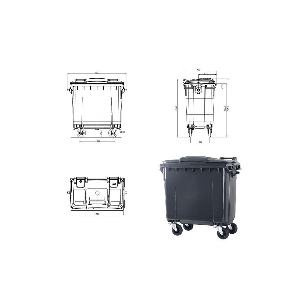 ESE France Conteneur Poubelle à déchets 4 roues - 770L - Robuste et Professionnel - 100% Recyclé - Gris avec Couvercle Vert - Fabriqué en France - 6