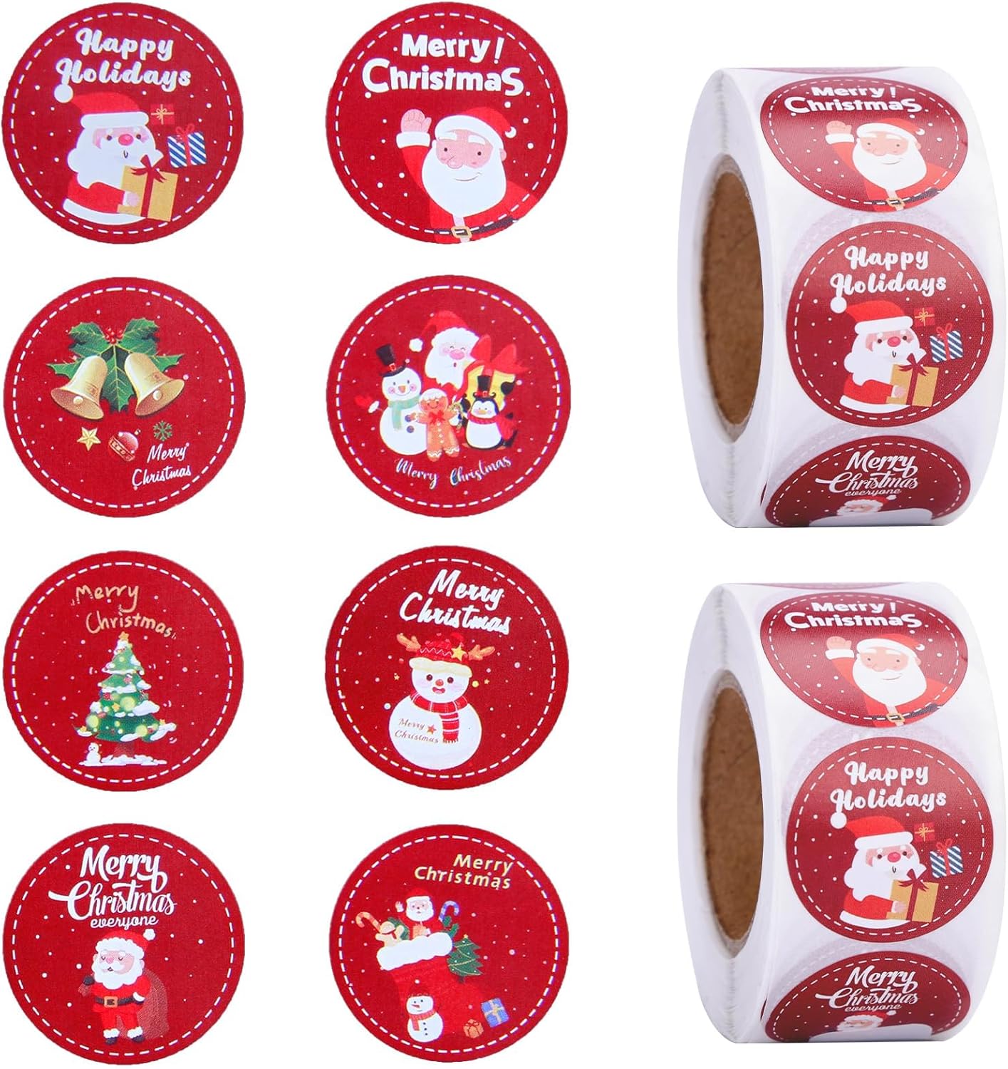 Autocollants De Noël, 1000pcs Autocollants Ronds De Noël, Etiquette Autocollantes Noel, Noël Autocollants Rouleau, Ronde Etiquette Cadeau Noel, Pour