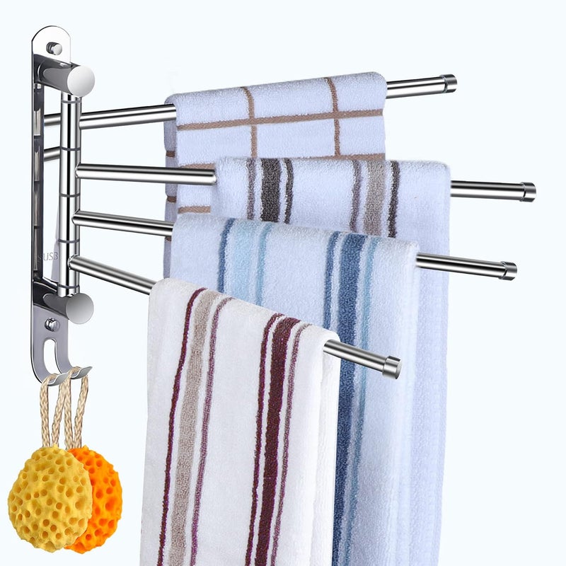 Obrotowy wieszak na ręczniki łazienkowy, 4-ramienny, obrotowy wieszak na ręczniki, stal nierdzewna SUS304, oszczędzający miejsce uchwyt na ręczniki