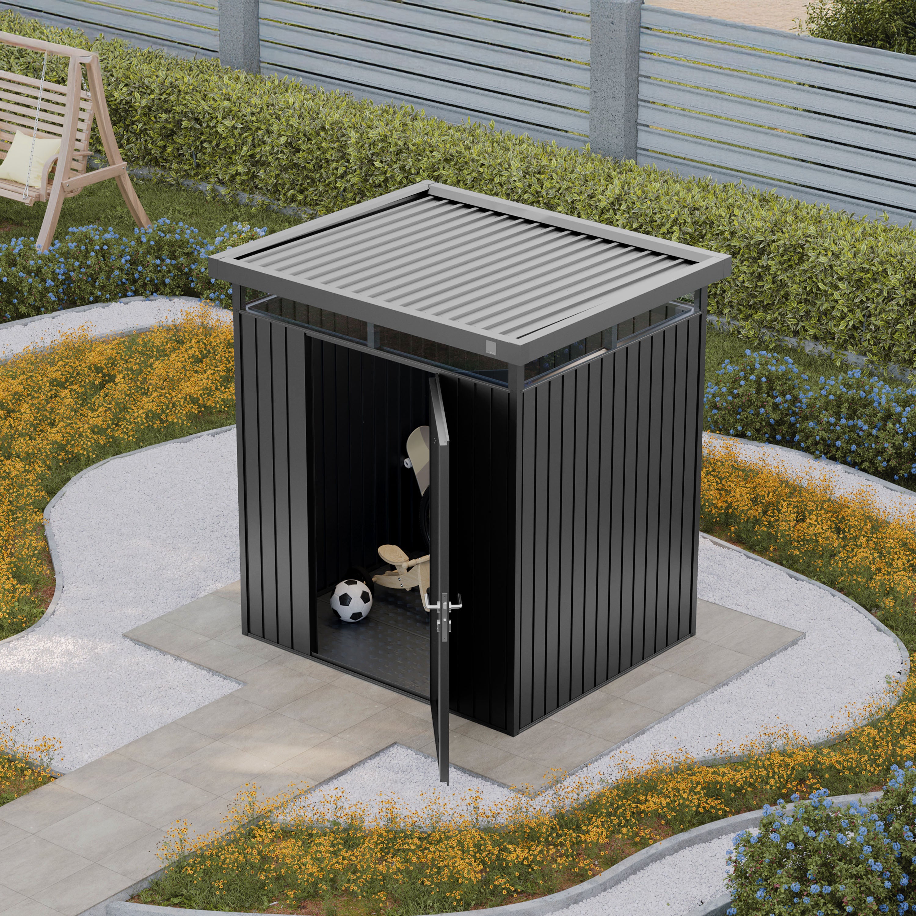 GFP Primeyard Abri de jardin en métal 180x150x205 cm armoire de jardin anthracite - 4
