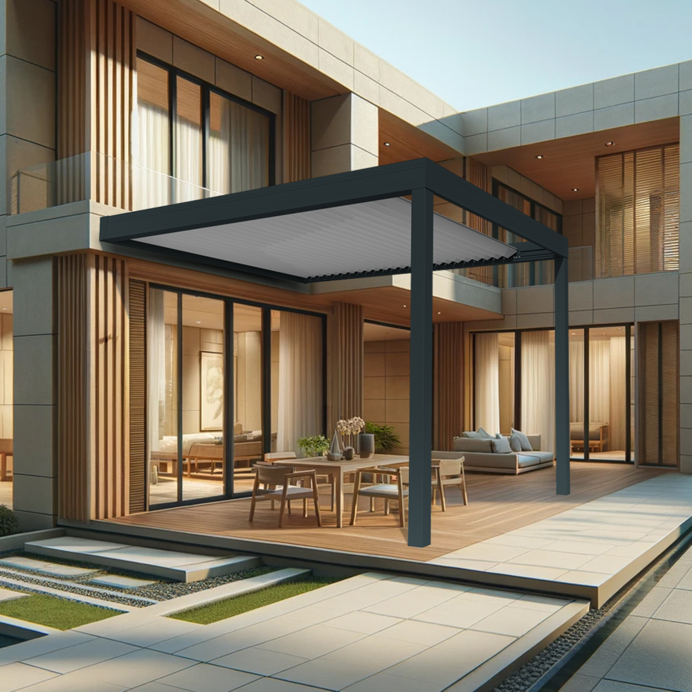 Pergola adossée Gris en Aluminium 16.272 m² - 2