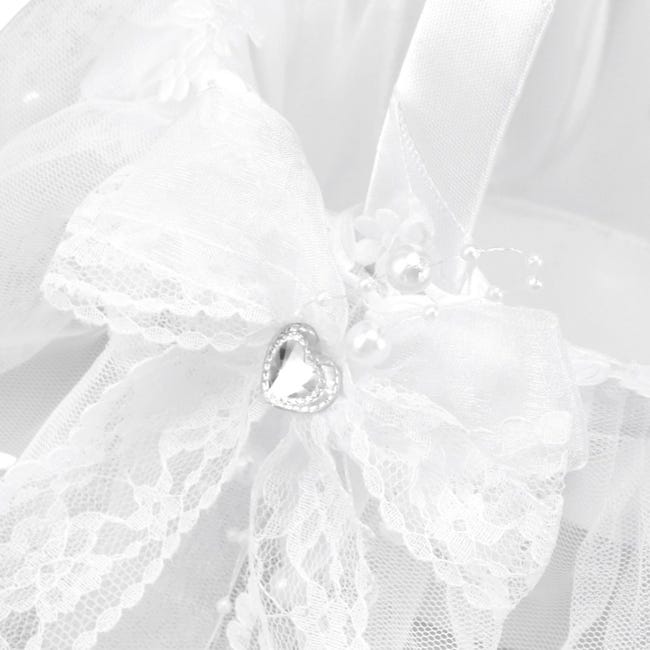 Panier à Fleurs Mariage Dentelle & Strass Blanc – 35x30 Cm, Panier Fille D’Honneur Avec Nœud Élégant