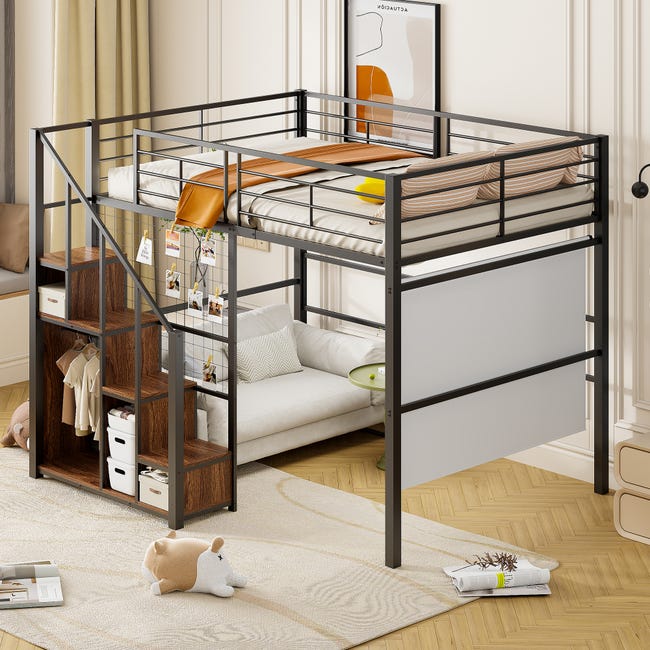 MISNODE Letto a Soppalco 140x200, Letto a Castello con Scale e Armadietto, Letto per Bambini con Protezione Anticaduta, Letto Matrimoniale Bambina in Legno Massiccio, Bianco MISNODE Letto a Soppalco 140x200, Letto a Castello con Scale e Armadietto, Letto per Bambini con Protezione Anticaduta, Letto Matrimoniale Bambina in Legno Massiccio, Bianco