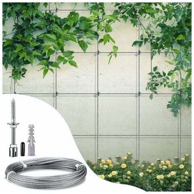 Support pour plantes grimpantes, kit de suspension de corde en acier inoxydable de 12 m avec câble en acier inoxydable de 3 mm et 8 tendeurs - 2