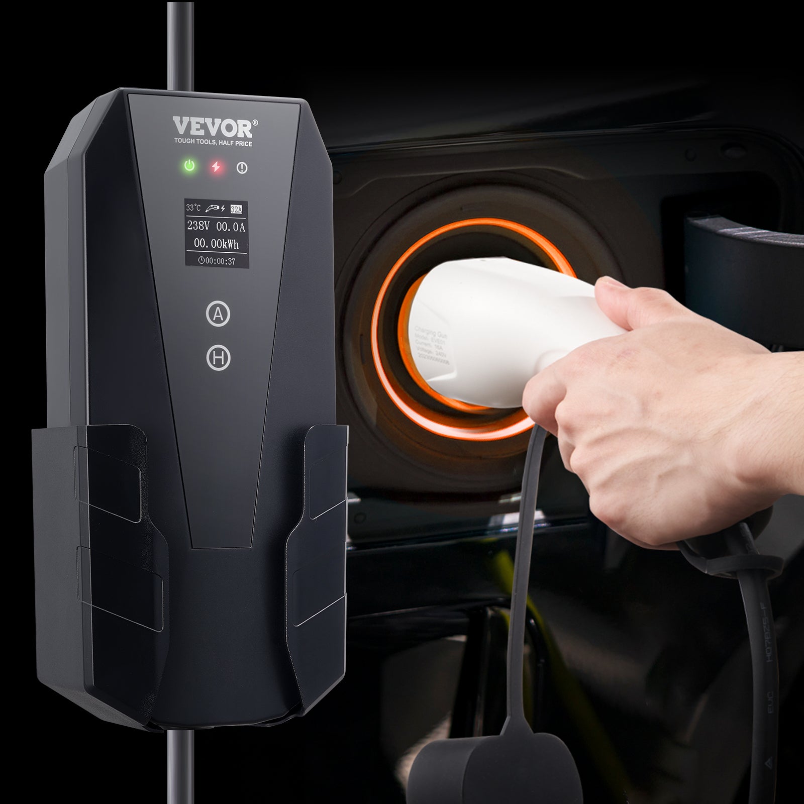Carregador portátil EV Tipo SucceBuy 2 16A 3,7 kW com cabo de 28 pés Tomada CEE 7/7 Tela LCD IEC 62196 Estação de carregamento doméstica,IP66 - 9