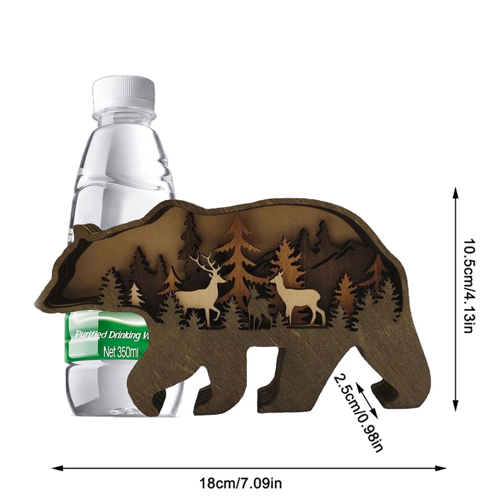 2pcs Ornements 3D en bois de Noël, figurines créatives d'animaux, ours et orignal, décoration artisanale pour salon et bureau, idée cadeau festive - 2