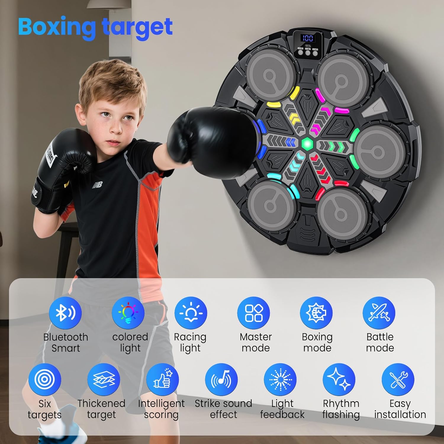 Machine de Boxe Musicale, 2025 Nouvelle Boxe Mural Musique avec Gants de Boxe, Connexion Bluetooth, Lumières LED Colorées, Réglage à 5 Vitesses - 2