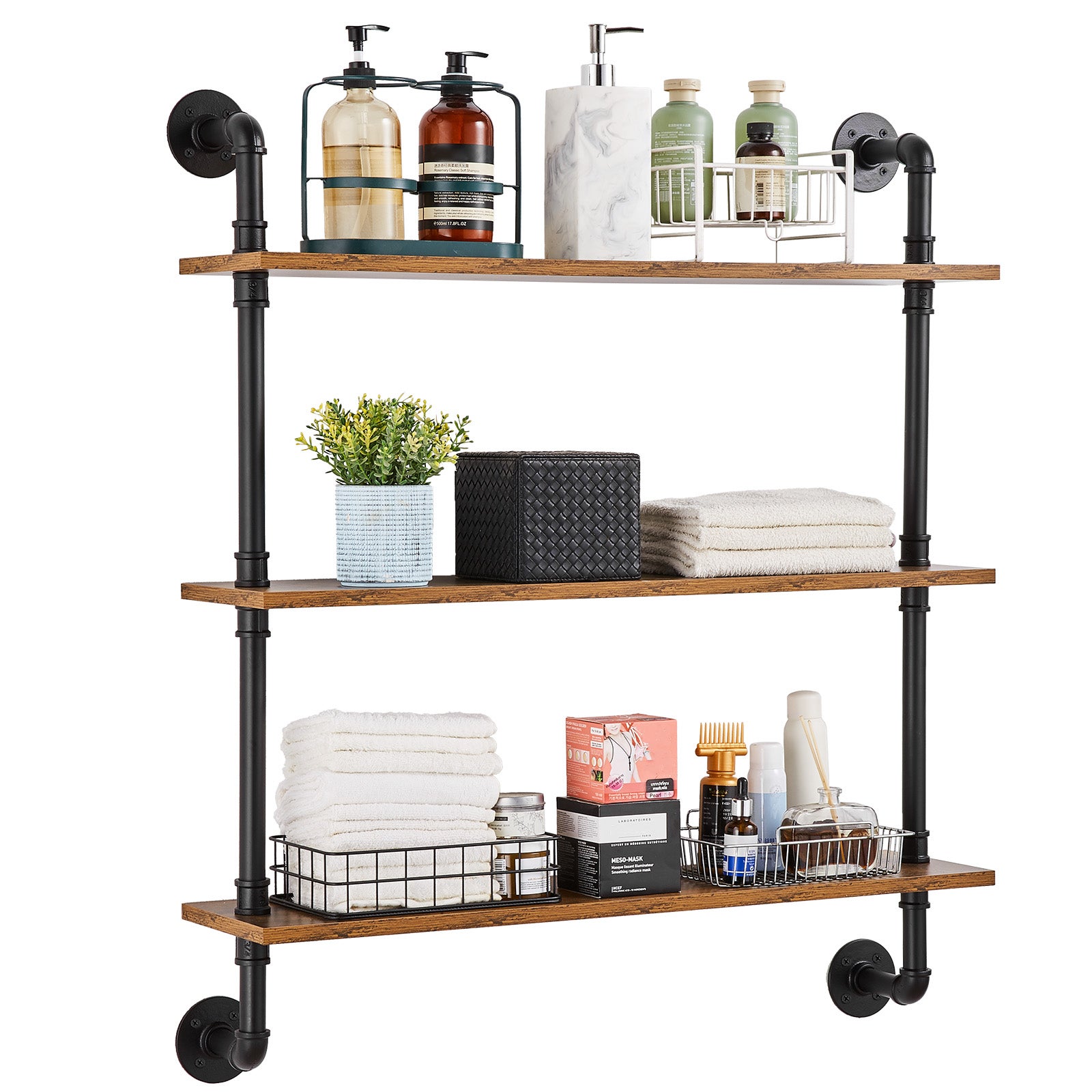 Étagère Murale Industrielle Avec Barre Porte-Serviette HouseAid 39,1 Cm - Style Rustique Vintage