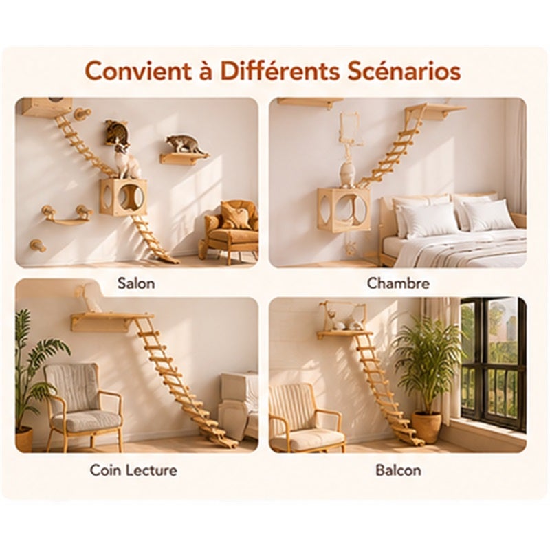 Échelle pour chat en corde de sisal 101 cm, hamac mural intérieur/extérieur, accessoire d’escalade et repos facile à installer pour animal - 8
