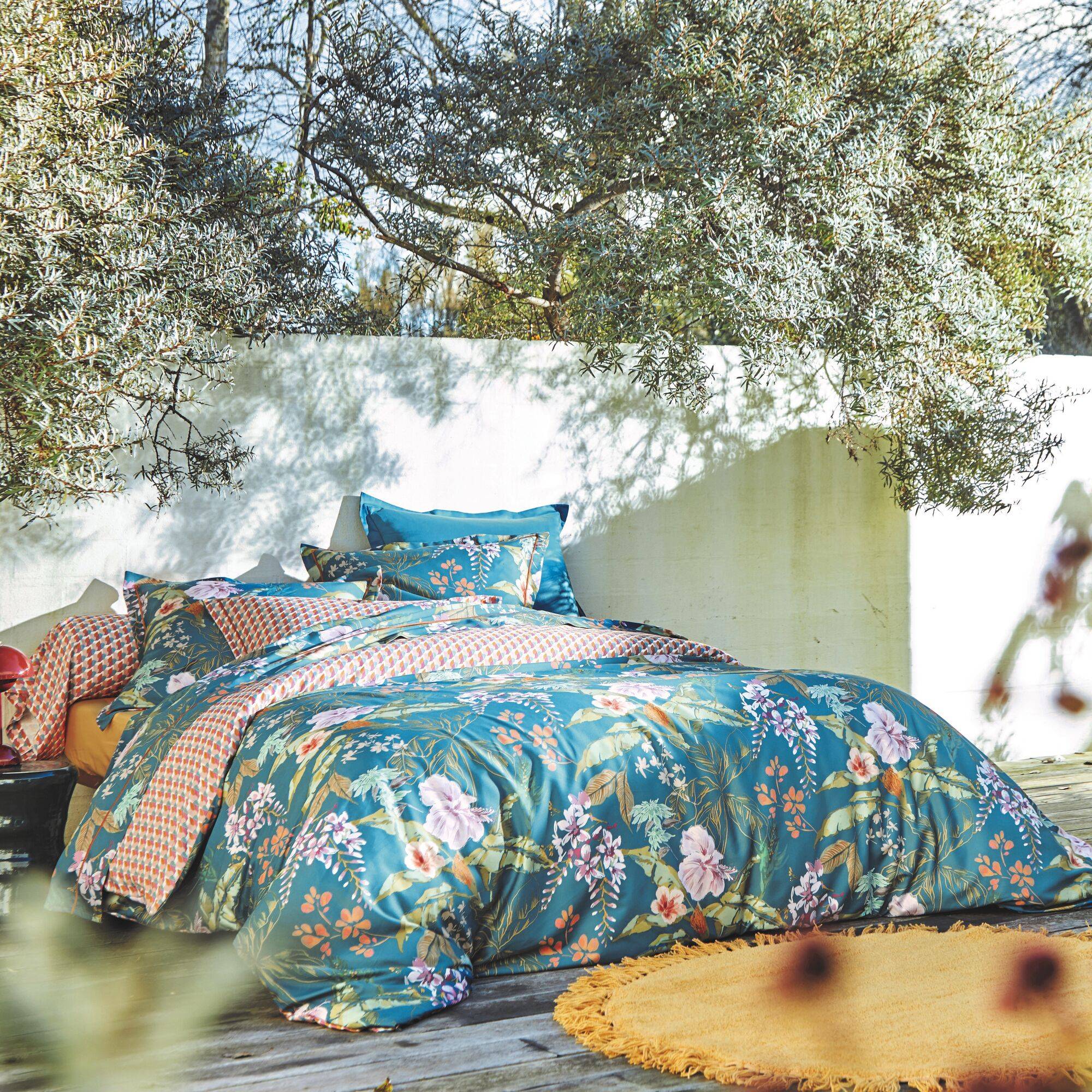 Housse de couette satin Bora Bora BLANC DES VOSGES-280 x 240 cm-Bleu
