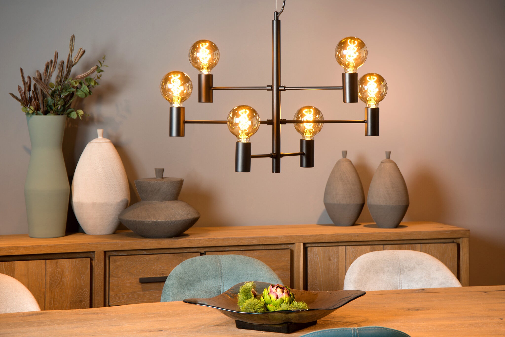 Suspension LEANNE - Noir - 6xE27 - Lucide - 5