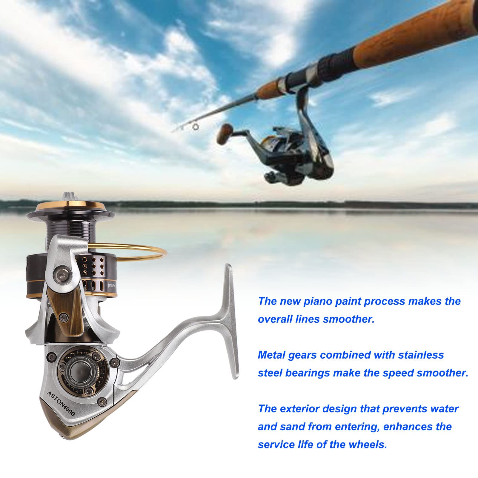 ASTON4000 Mulinelli 5.2: 1 Rapporto di trasmissione ad alta velocità 10+1BB Mulinello da pesca completamente in metallo liscio e potente - 6