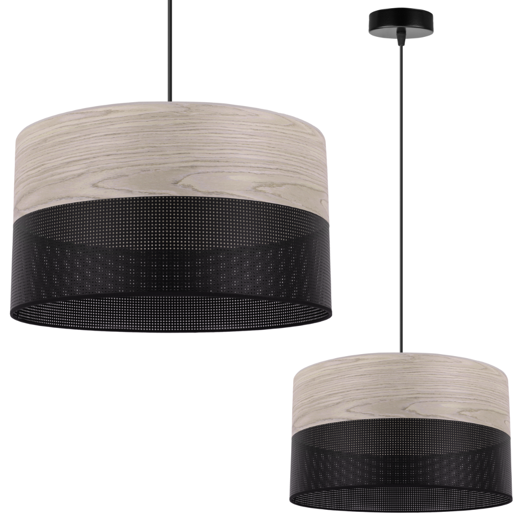 Lampa sufitowa wisząca Wood czarny fornir 1xE27 abażur 35cm dąb bielony Light Home LH