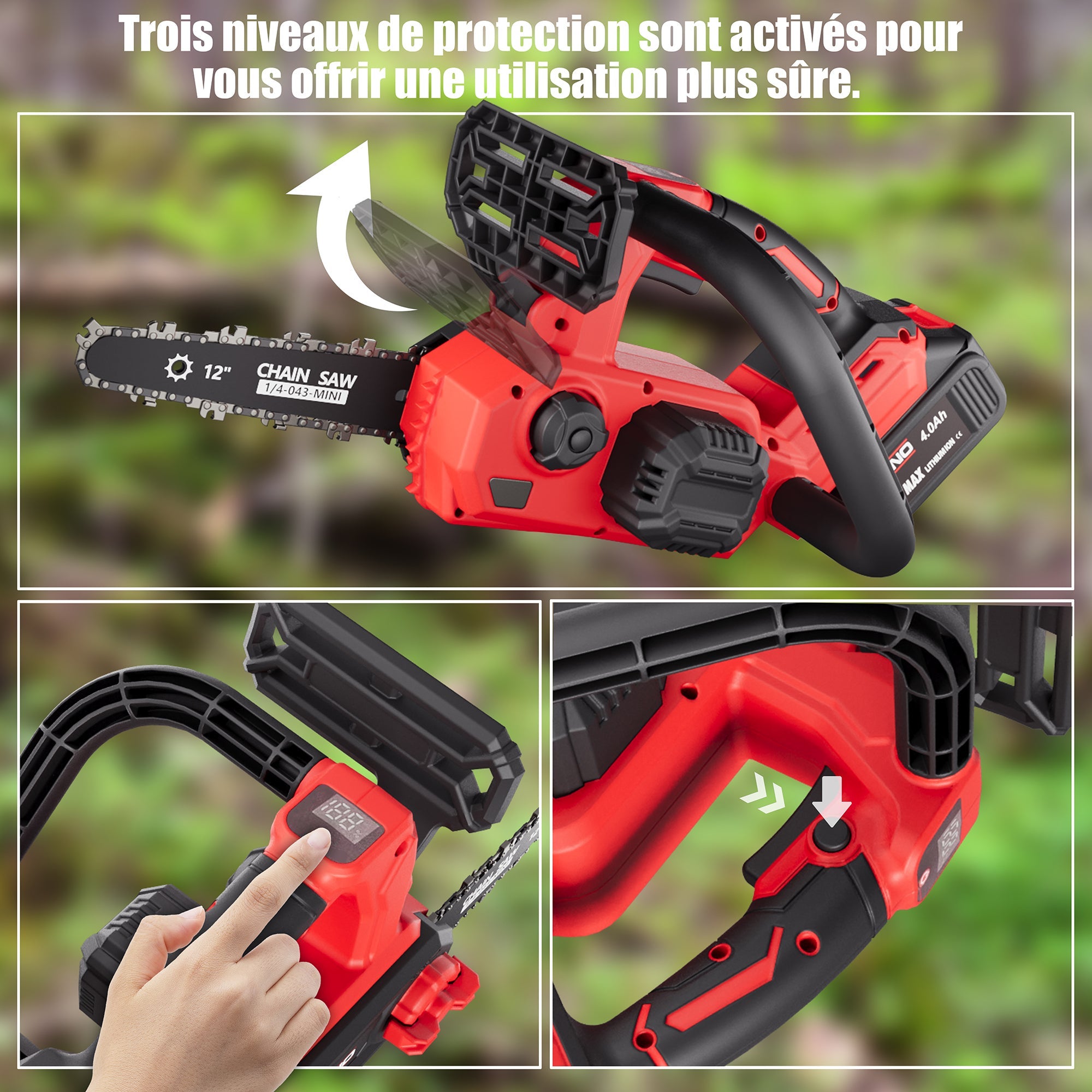 TEENO Tronçonneuse électrique sans fil à moteur brushless de 12 pouces et 1200 W, 2 batteries de 4,0 Ah - 2