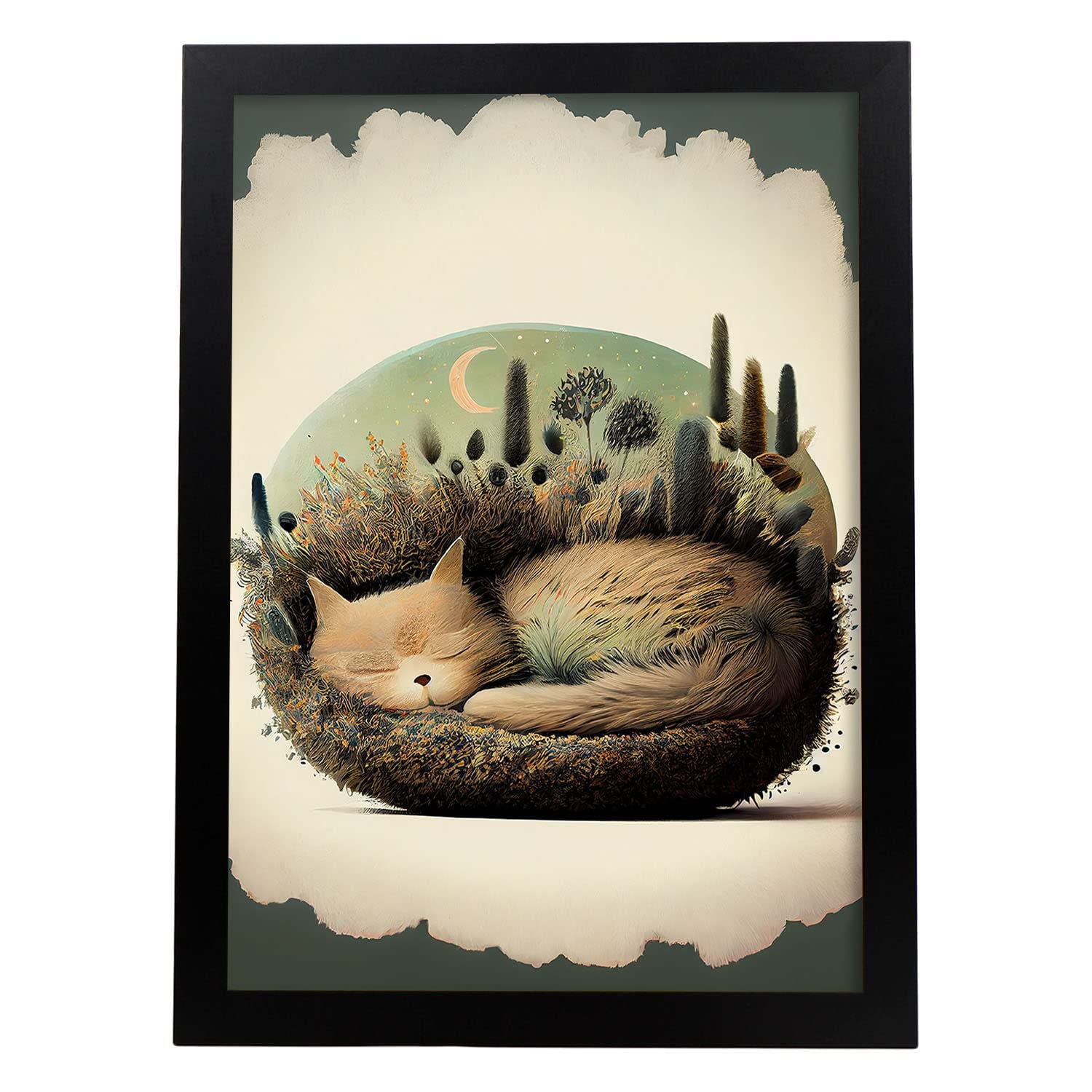 Nacnic poster de bosque de gatos en estilo precisionismo ilustraciones infantiles a todo color de animalitos durmiendo a3 marco negro