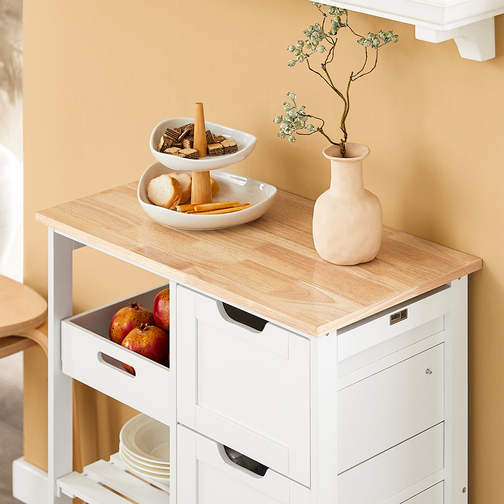 SoBuy Desserte Cuisine à roulettes Chariot de Service, 3 Tiroirs, Blanc, FKW79-W - 4