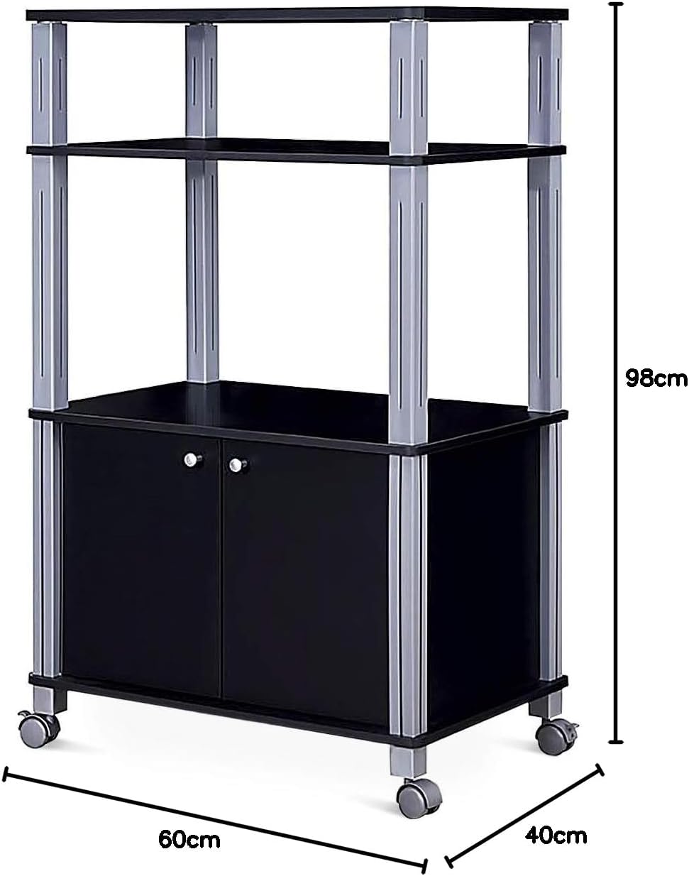 Etagere de Cuisine, Etagere de Micro-Ondes et Four en MDF Robuste, Meuble Rangement a roulettes avec Tiroir et 2 Etageres Ouvertes (Noir) - 2