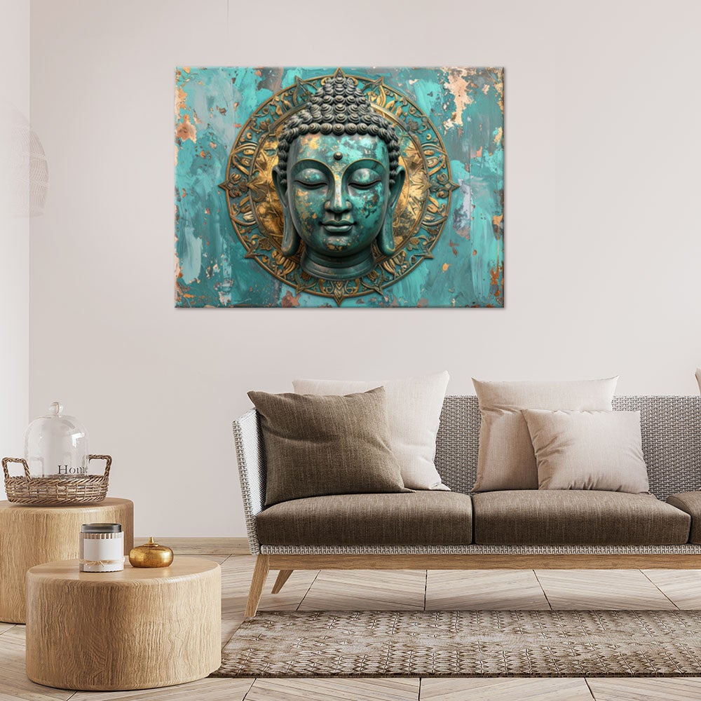 Obraz do salonu sypialni biura, Turkusowy Budda Zen Spa Orient 90x60 - 2