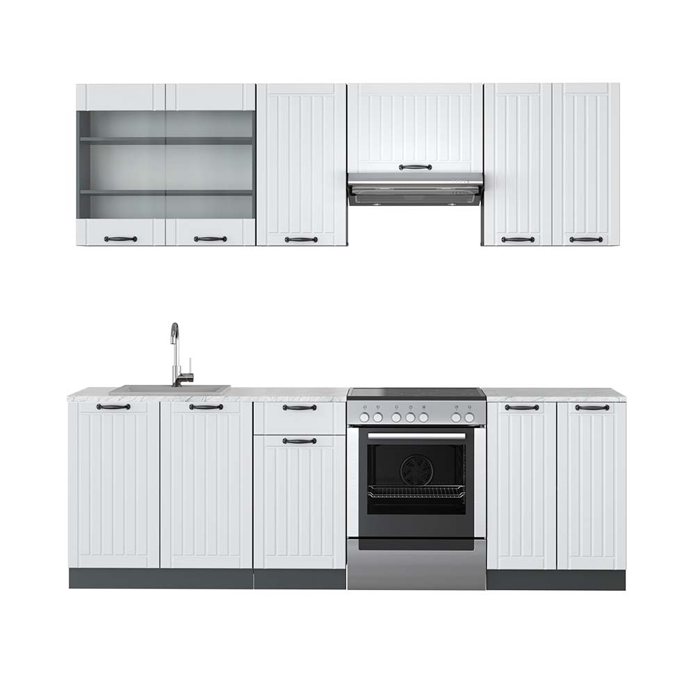 Vicco Aneks kuchenny Fame-Line, Biały dworek/antracyt, 240 cm , BP Marmur