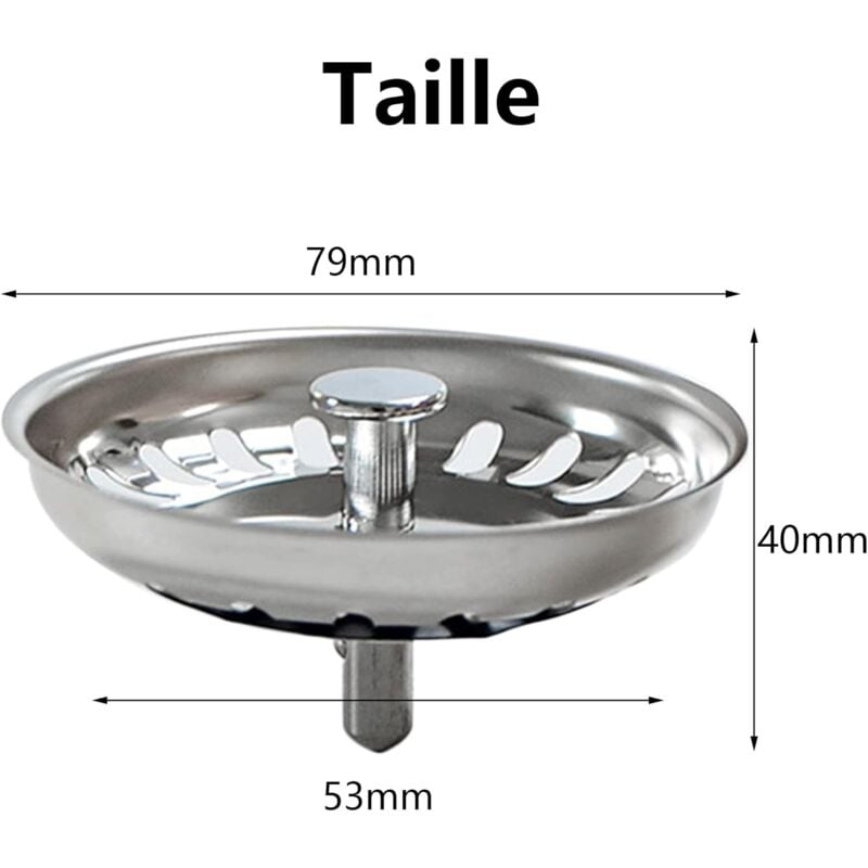 1pc Bouchon Evier Cuisine Filtre Evier Cuisine Bouchon de Lavabo de Salle de Bain en Acier Inoxydable Filtre de Lavabo de Salle de Bain, (79mm) - 2