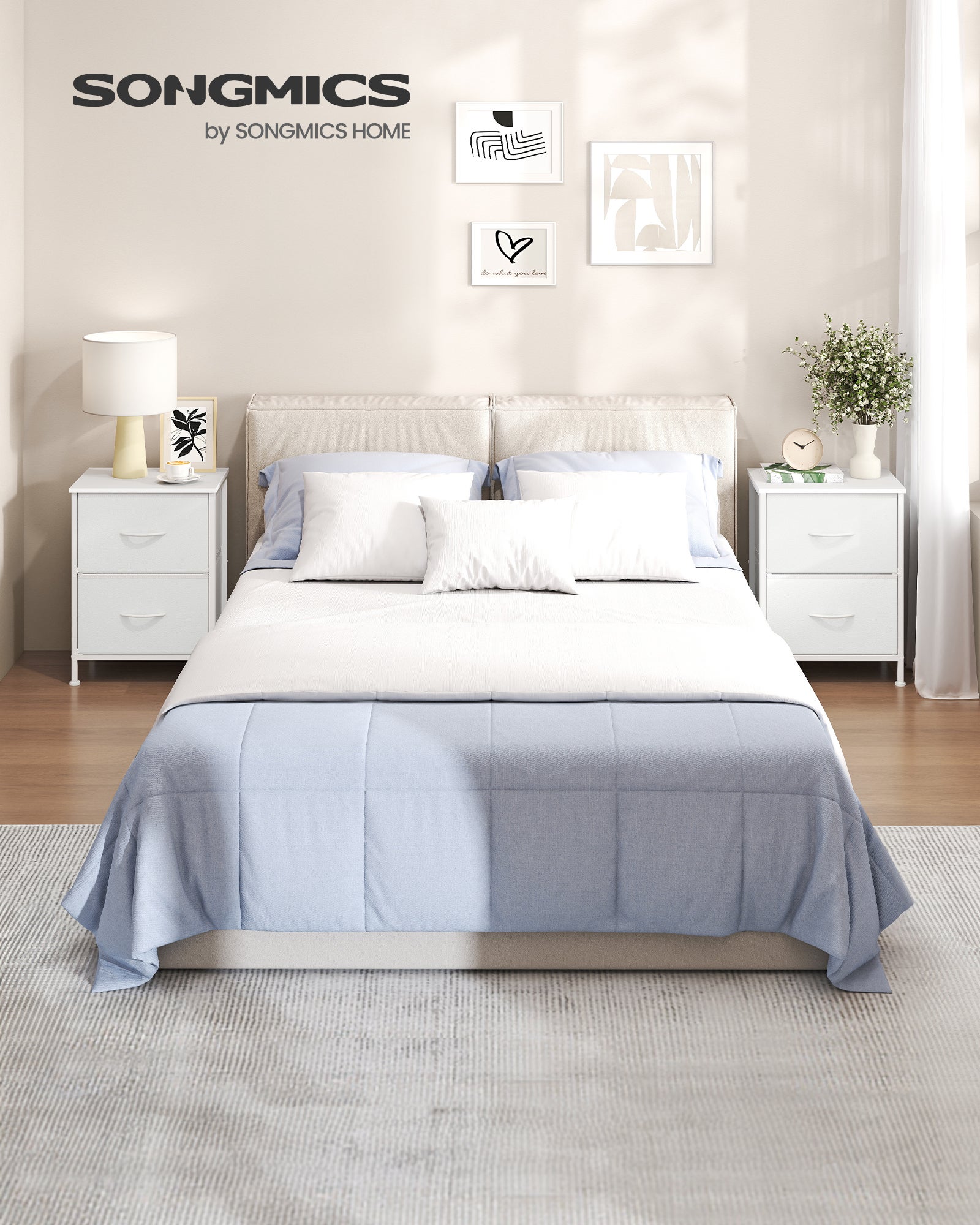 Cómoda con 2 Cajones para Dormitorio, Mueble de Almacenaje, Acero, MDF, Tela no Tejida, Blanco - 2